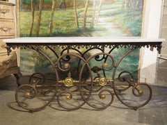Antique French Iron, Brass, and Marble Table de Boucher or Pastry Table, C. 1890
