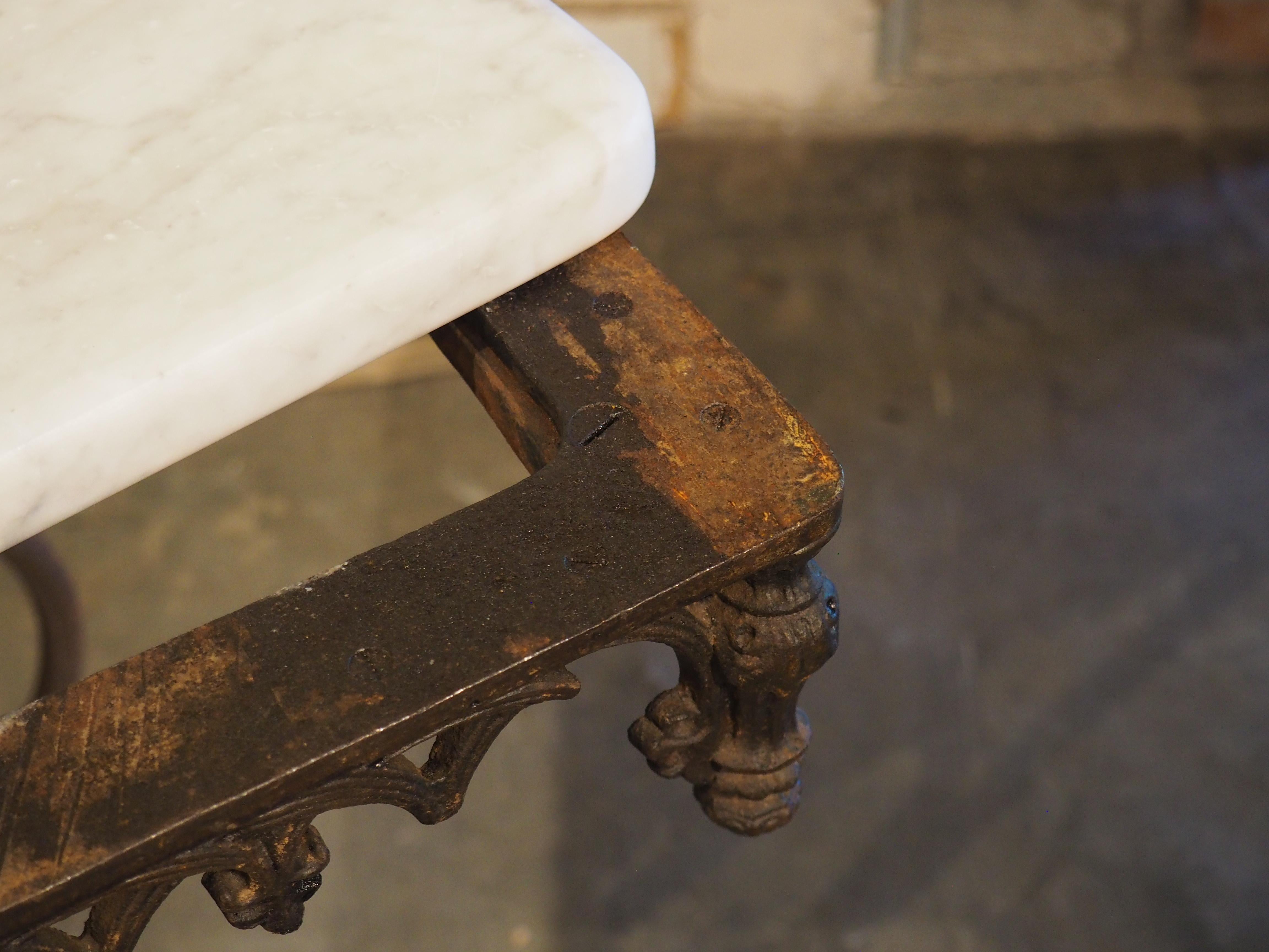 Antique French Table de Boucher oder Gebäcktisch aus Eisen, Messing und Marmor, um 1890 im Angebot 13