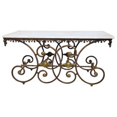 Antique French Iron, Brass, and Marble Table de Boucher or Pastry Table, C.1890