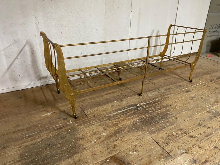 Antique French Iron Campaign Style Daybed In Good Condition For Sale In Great Barrington, MA