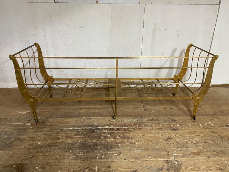 19th Century Antique French Iron Campaign Style Daybed For Sale