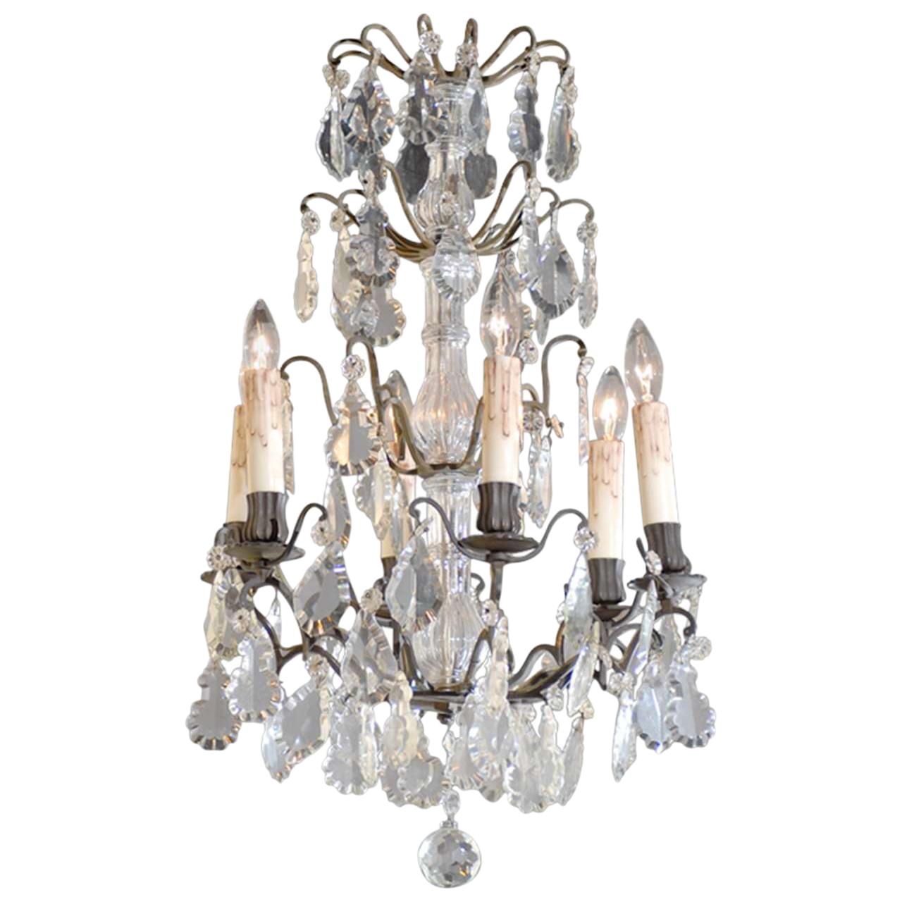 Antique French Iron & Crystal Chandelier