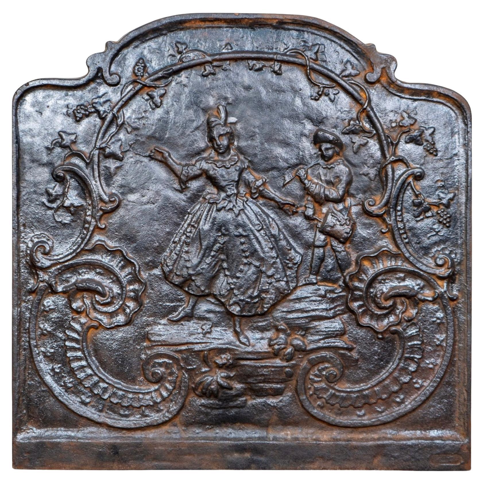 Antique French Iron Fireback For Sale
