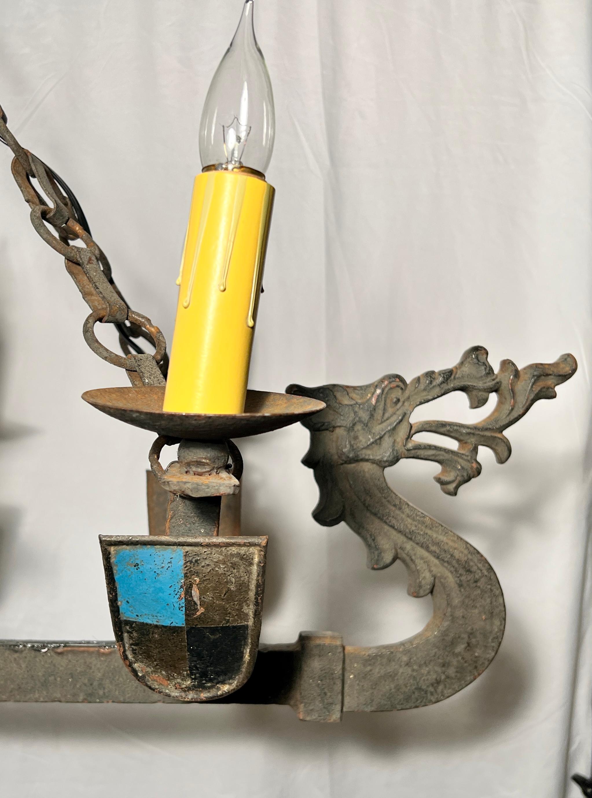 Antique French Iron Fixture in the Form of a Viking Ship circa 1890 In Good Condition For Sale In New Orleans, LA
