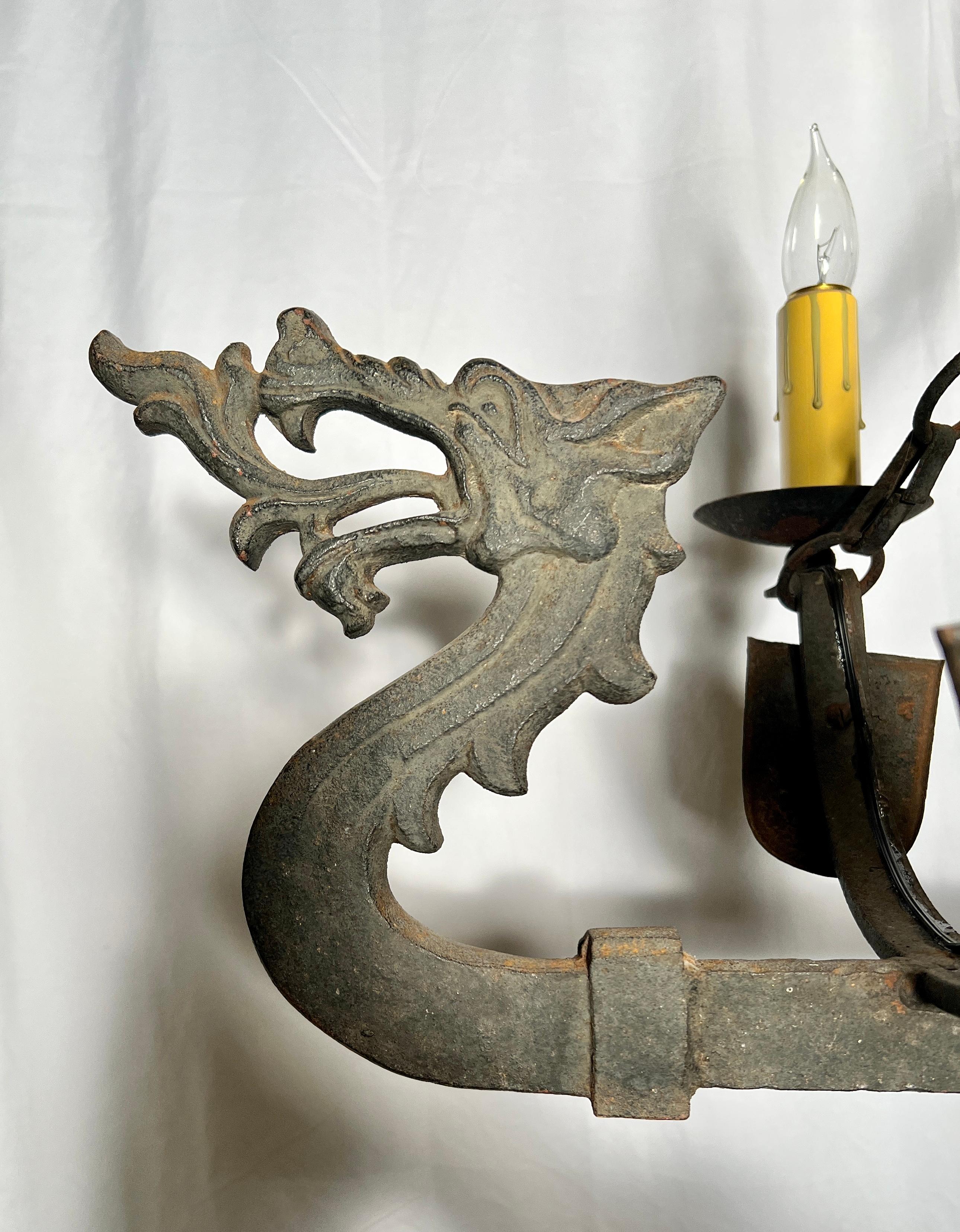 Late 19th Century Antique French Iron Fixture in the Form of a Viking Ship circa 1890 For Sale
