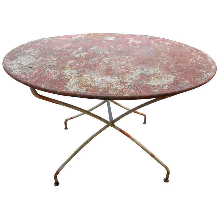 Antique French Iron Folding Garden Table With Original Paint