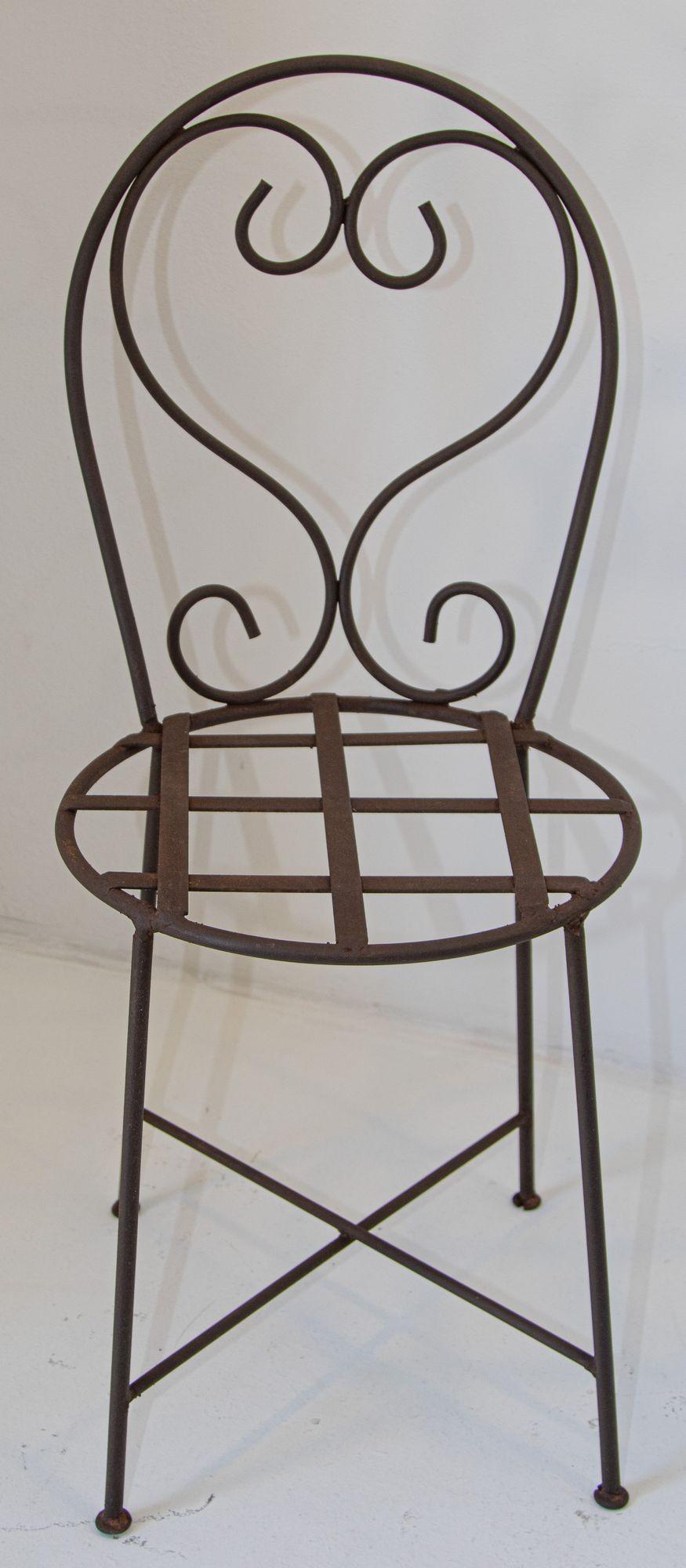 French Provincial Antique French Iron Forged Outdoor Bistro Chairs a Pair For Sale