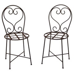 Antique French Iron Forged Outdoor Bistro Chairs a Pair