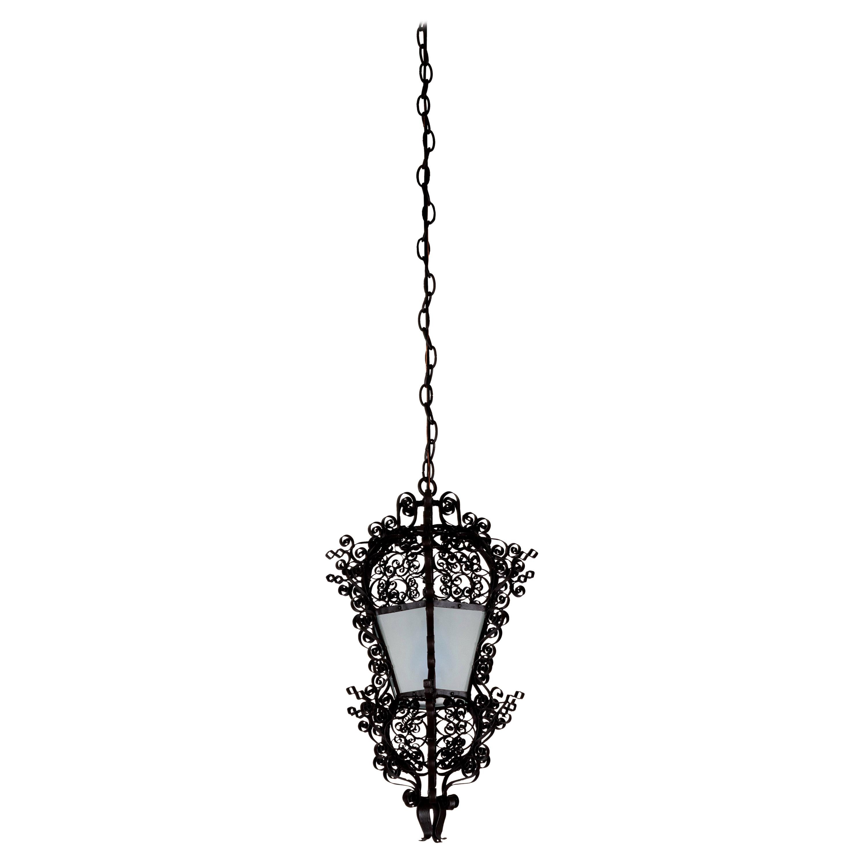 Antique French Iron Hanging Lantern Pendant Light