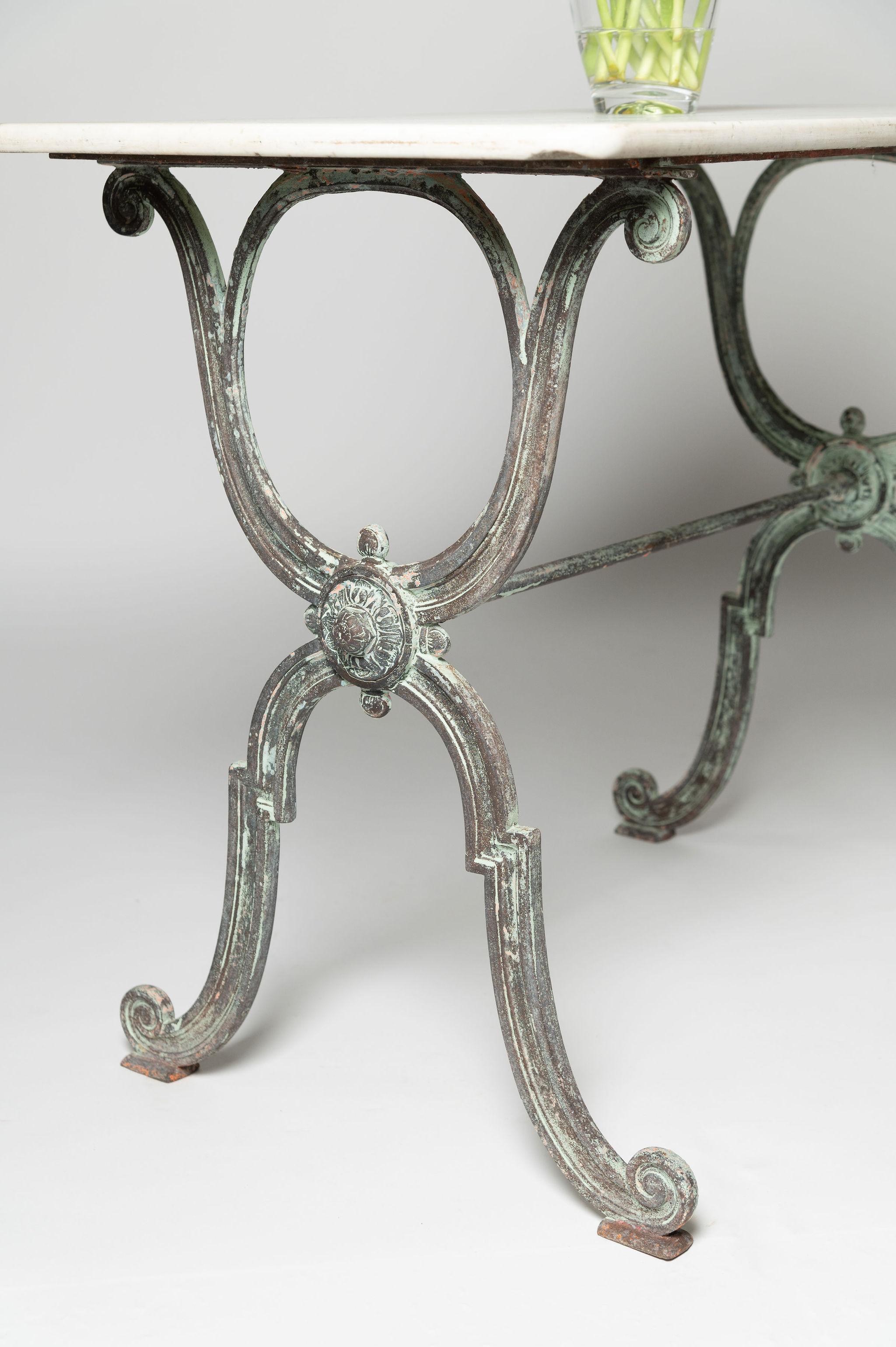 19th Century Antique French iron & marble table, console, garden table For Sale