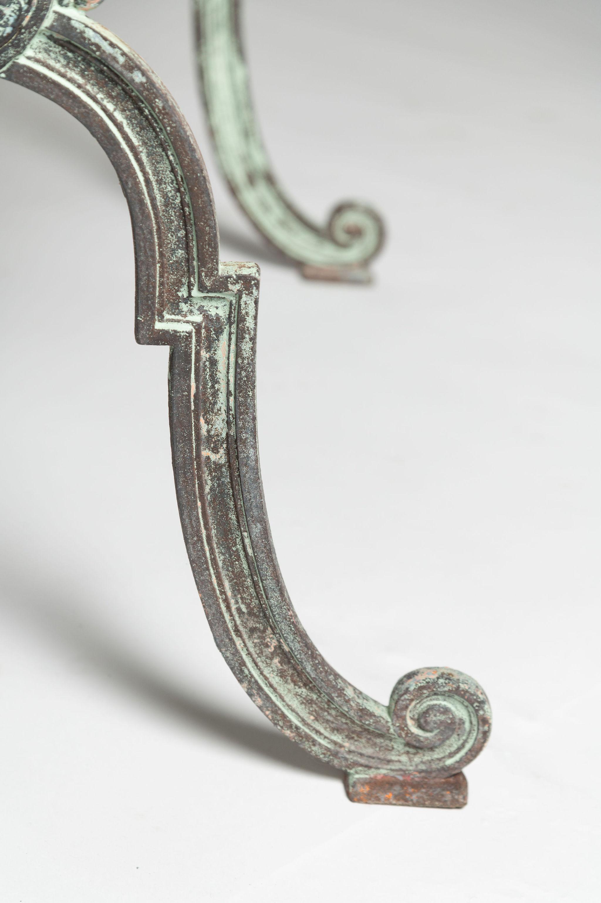Iron Antique French iron & marble table, console, garden table For Sale