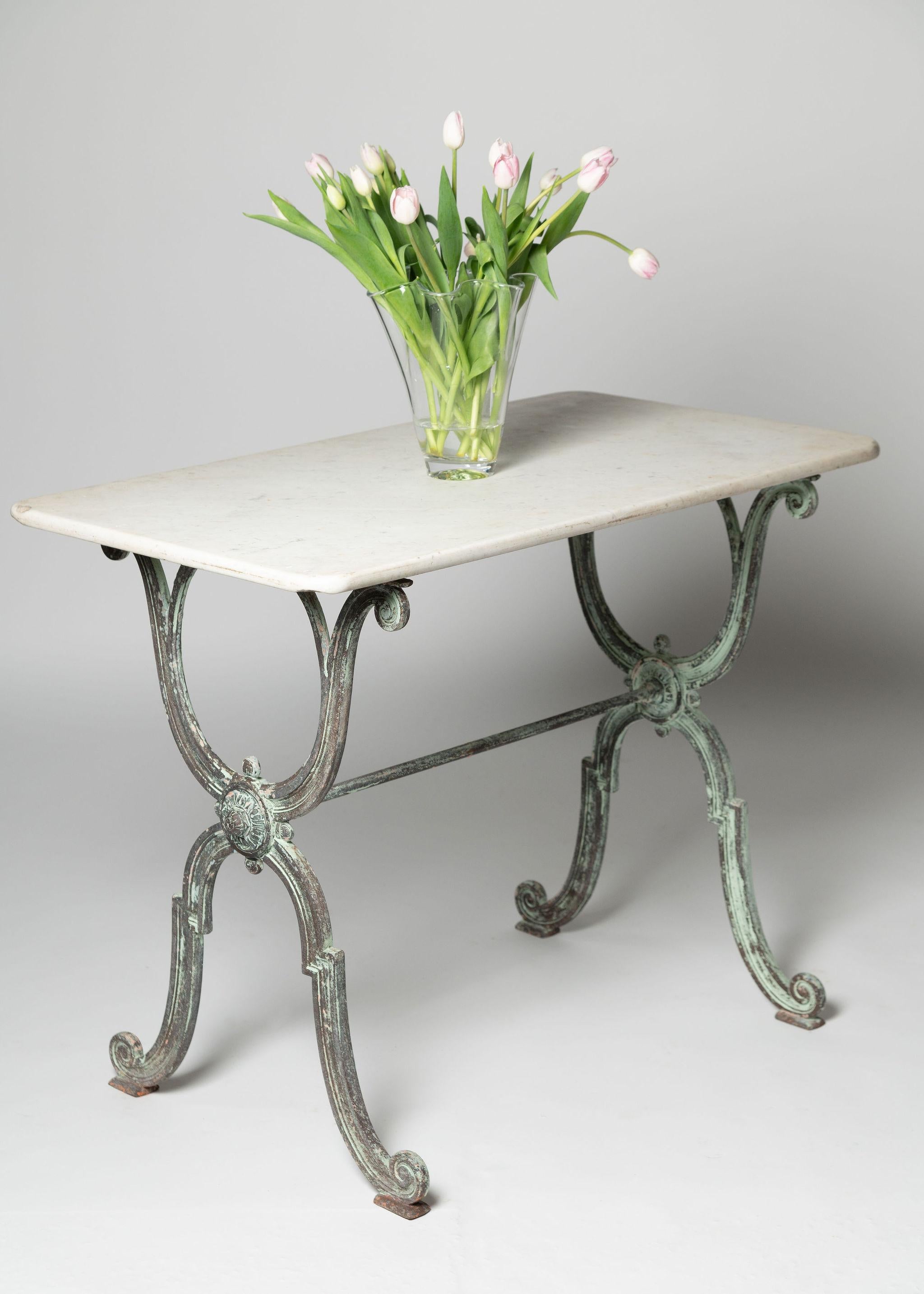 Antique French iron & marble table, console, garden table For Sale 3