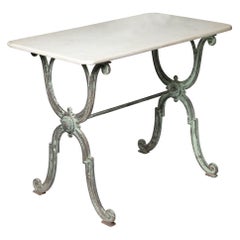 Antique French iron & marble table, console, garden table