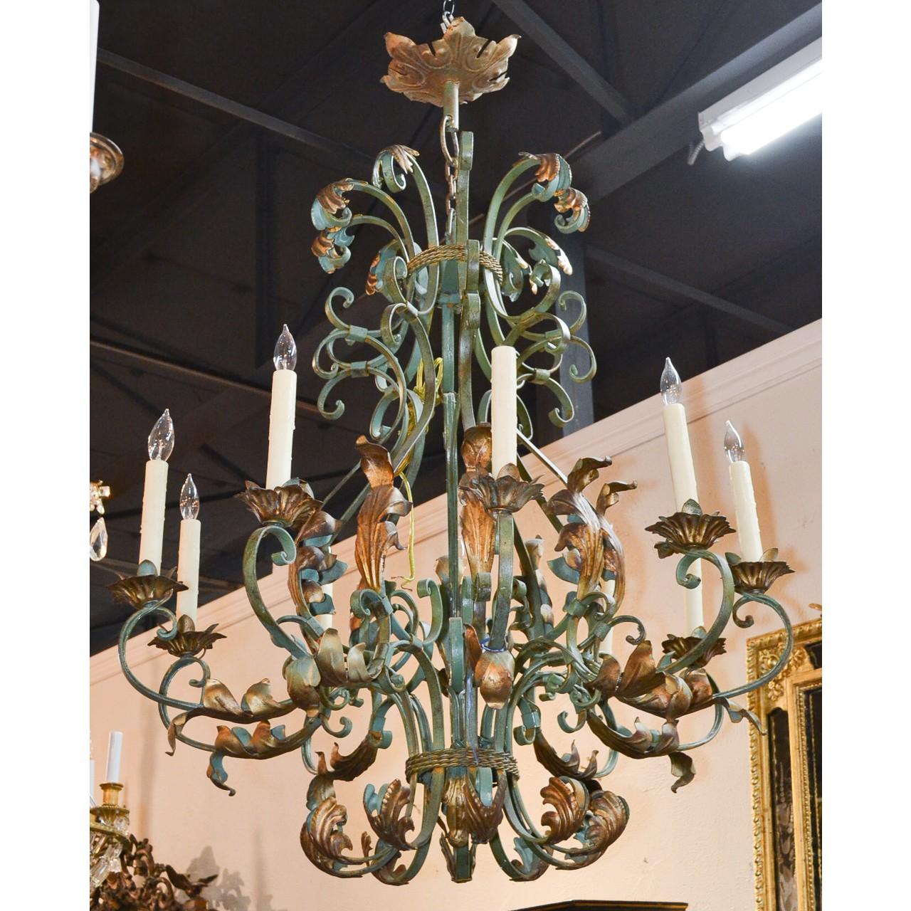 Gilt Antique French Iron Ten-Light Chandelier