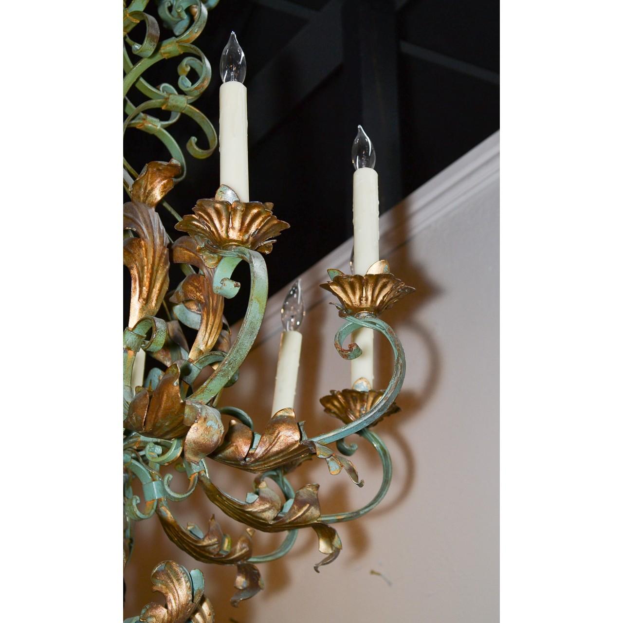 Antique French Iron Ten-Light Chandelier In Good Condition In Dallas, TX