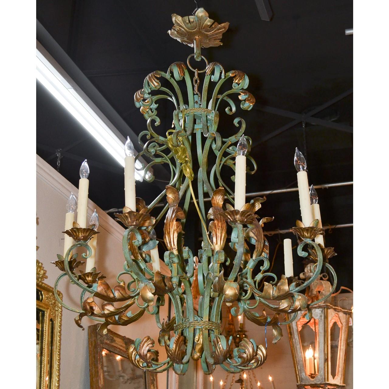 Early 20th Century Antique French Iron Ten-Light Chandelier