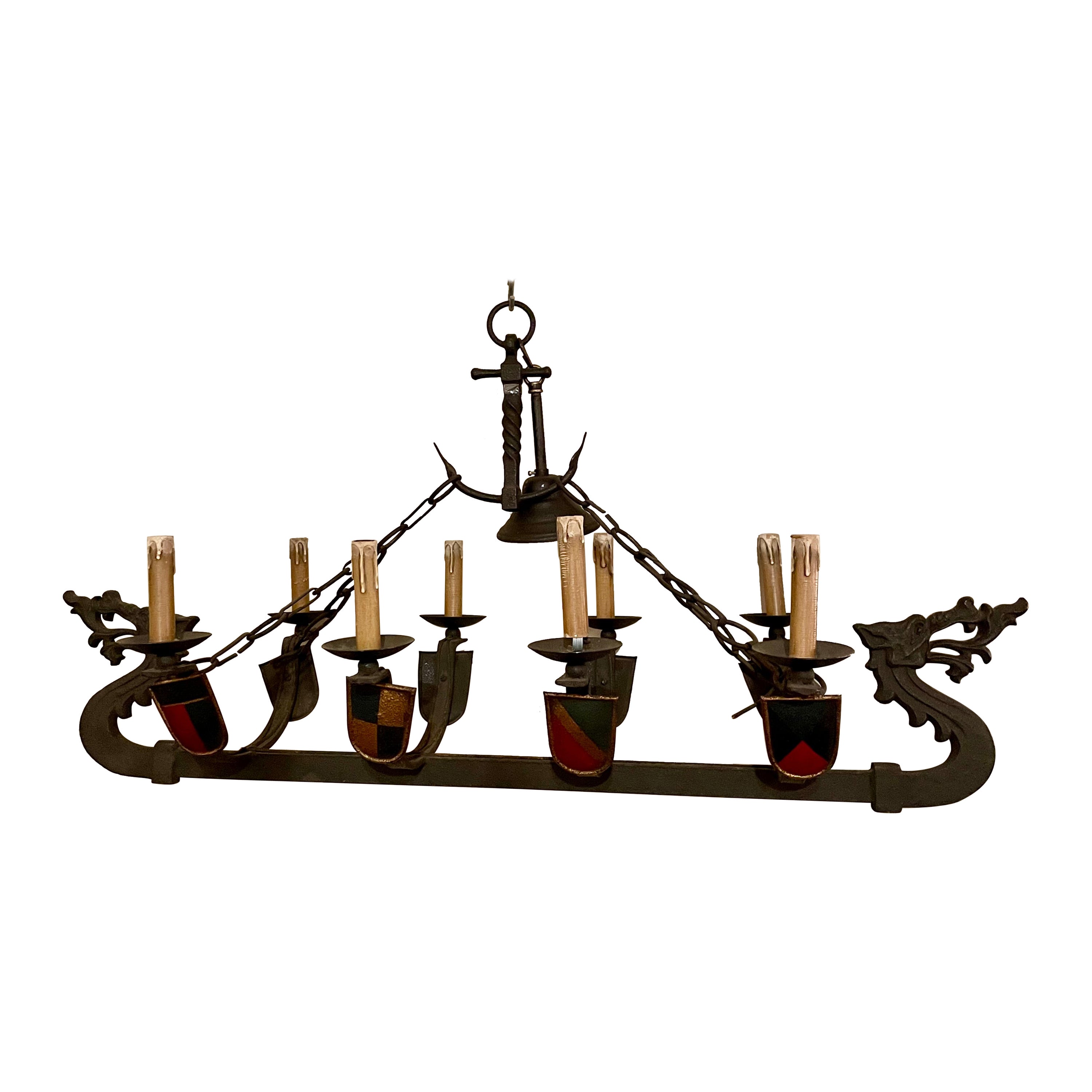 Lustre français ancien Viking Ship en fer