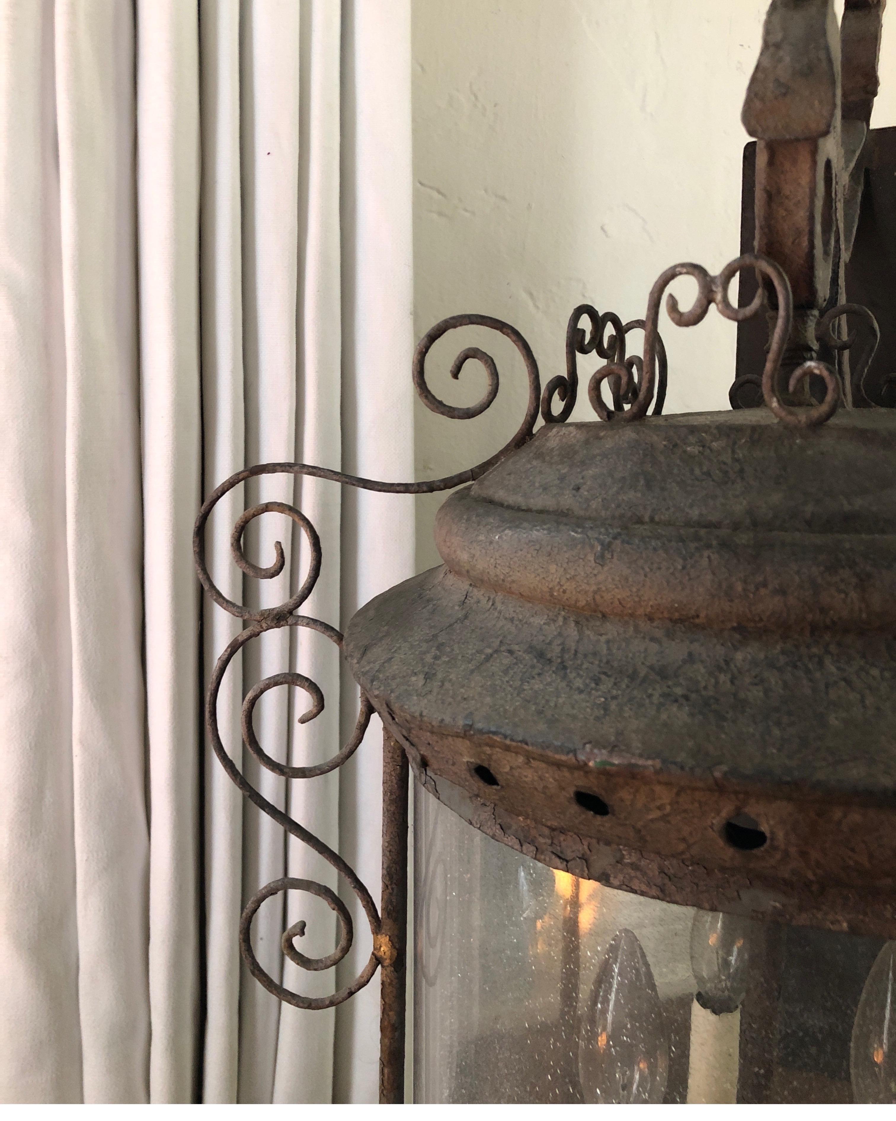 Antique French Iron Wall Lantern For Sale 4