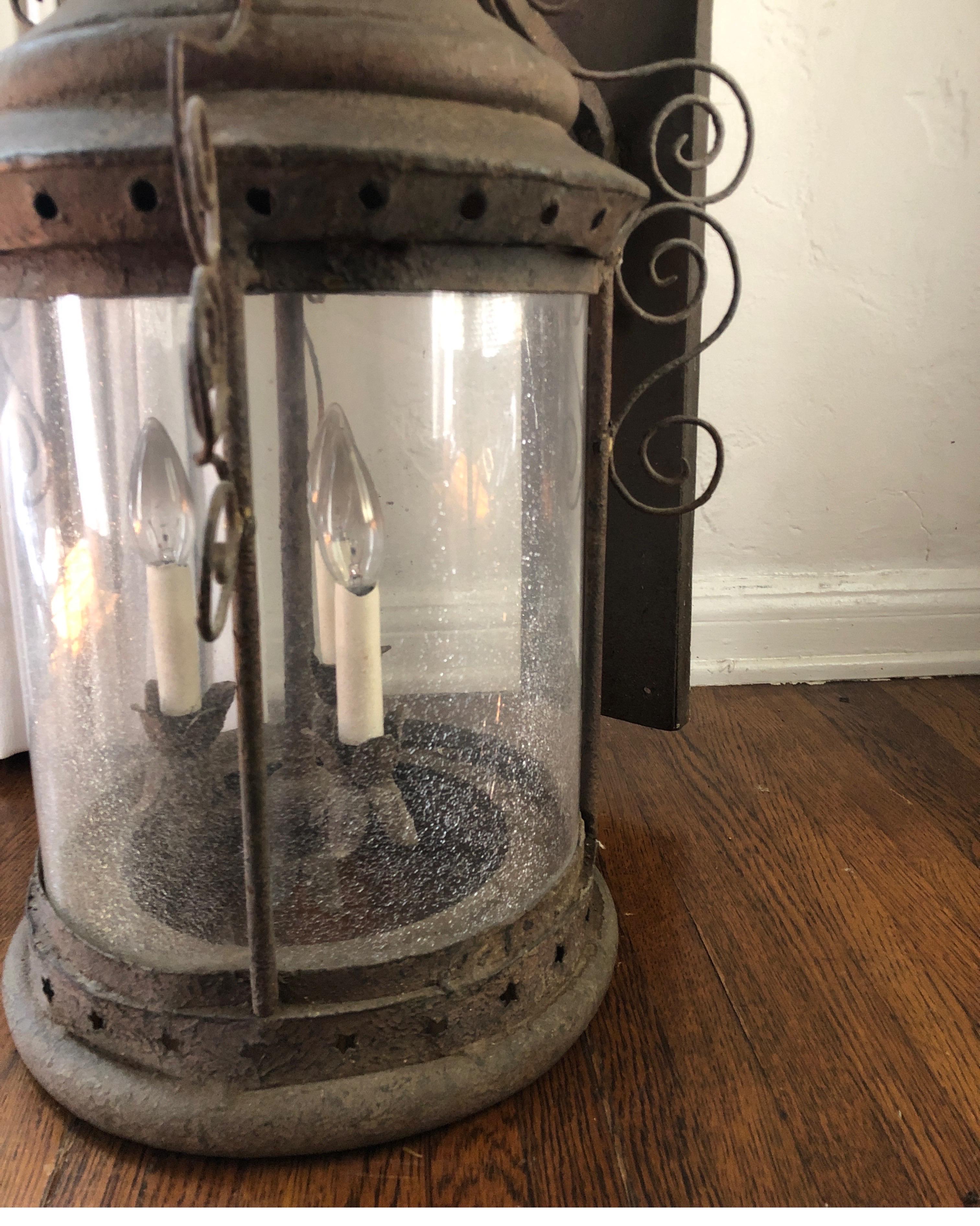 Antique French Iron Wall Lantern For Sale 6