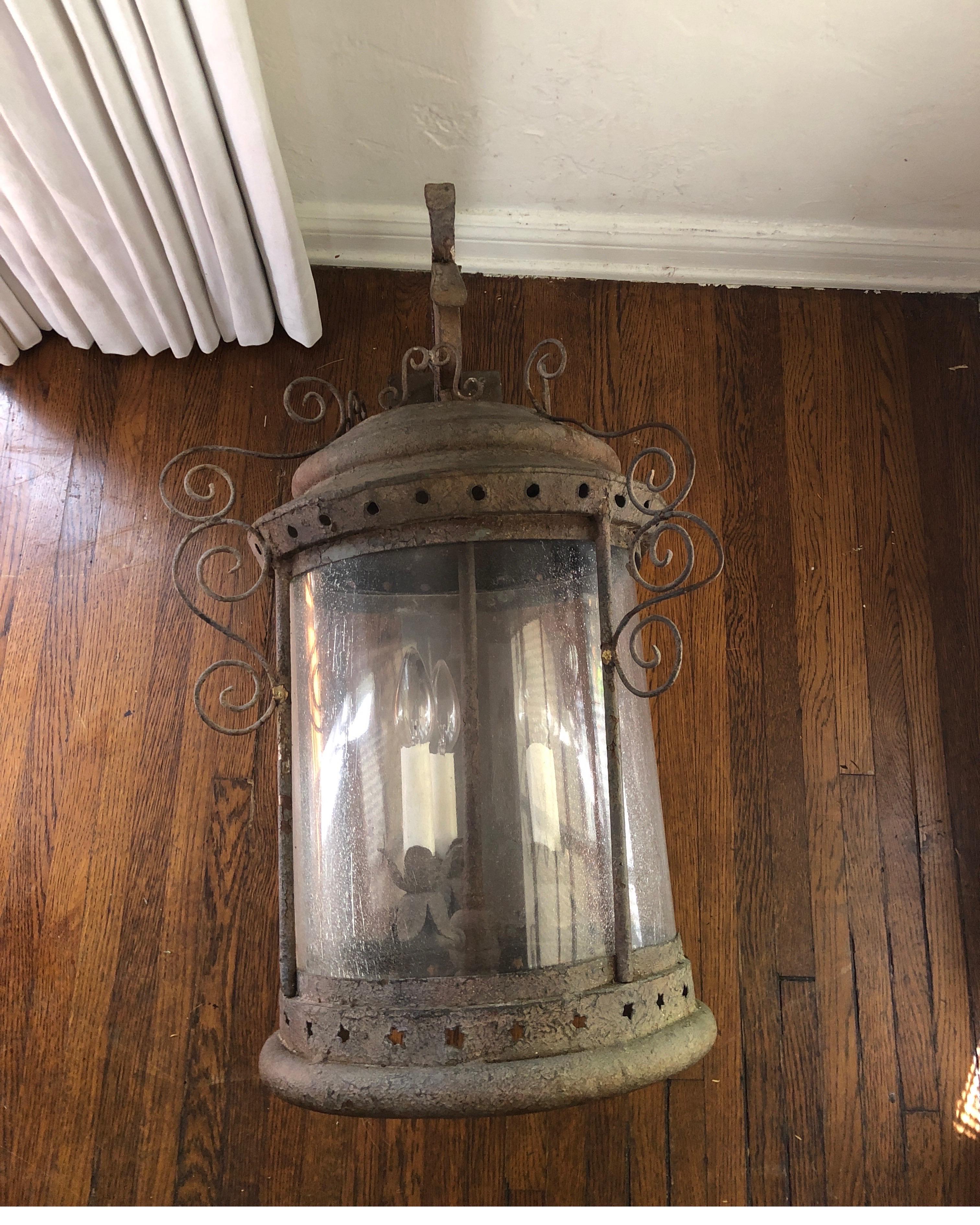 Antique French Iron Wall Lantern For Sale 11