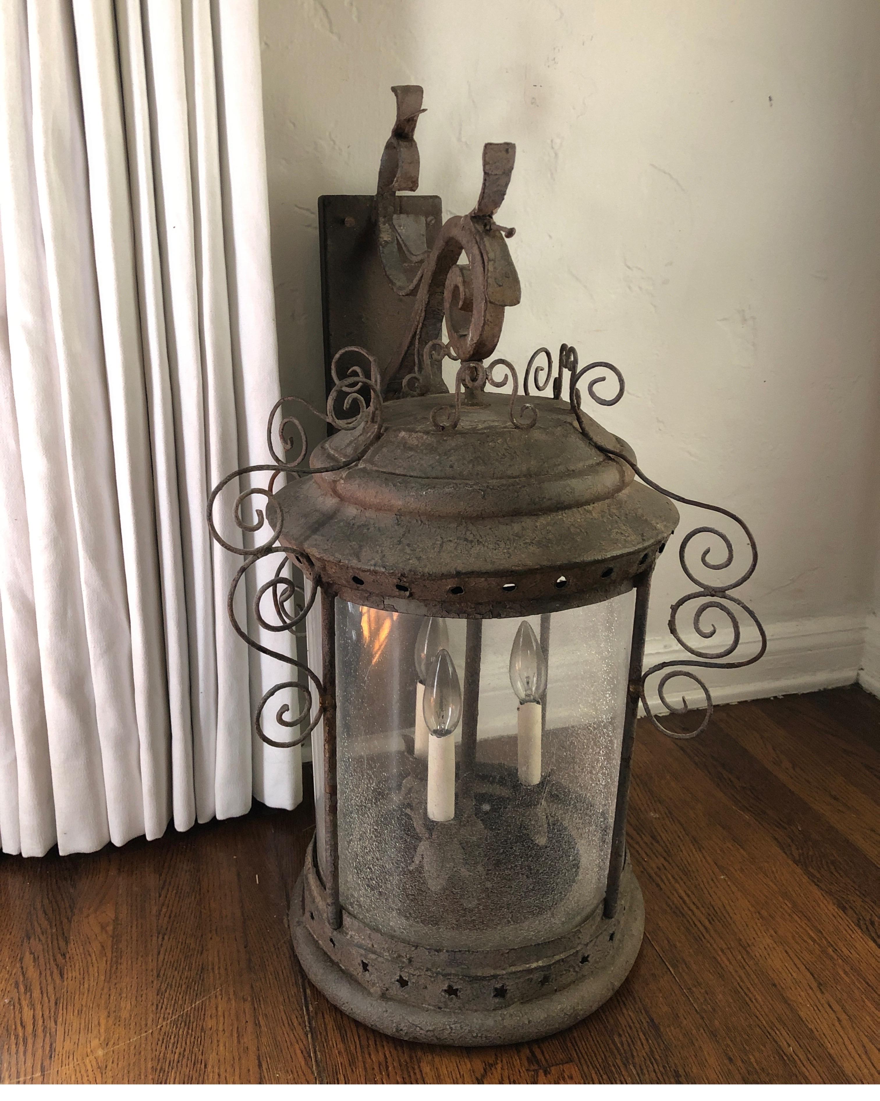 Antique French Iron Wall Lantern For Sale 12