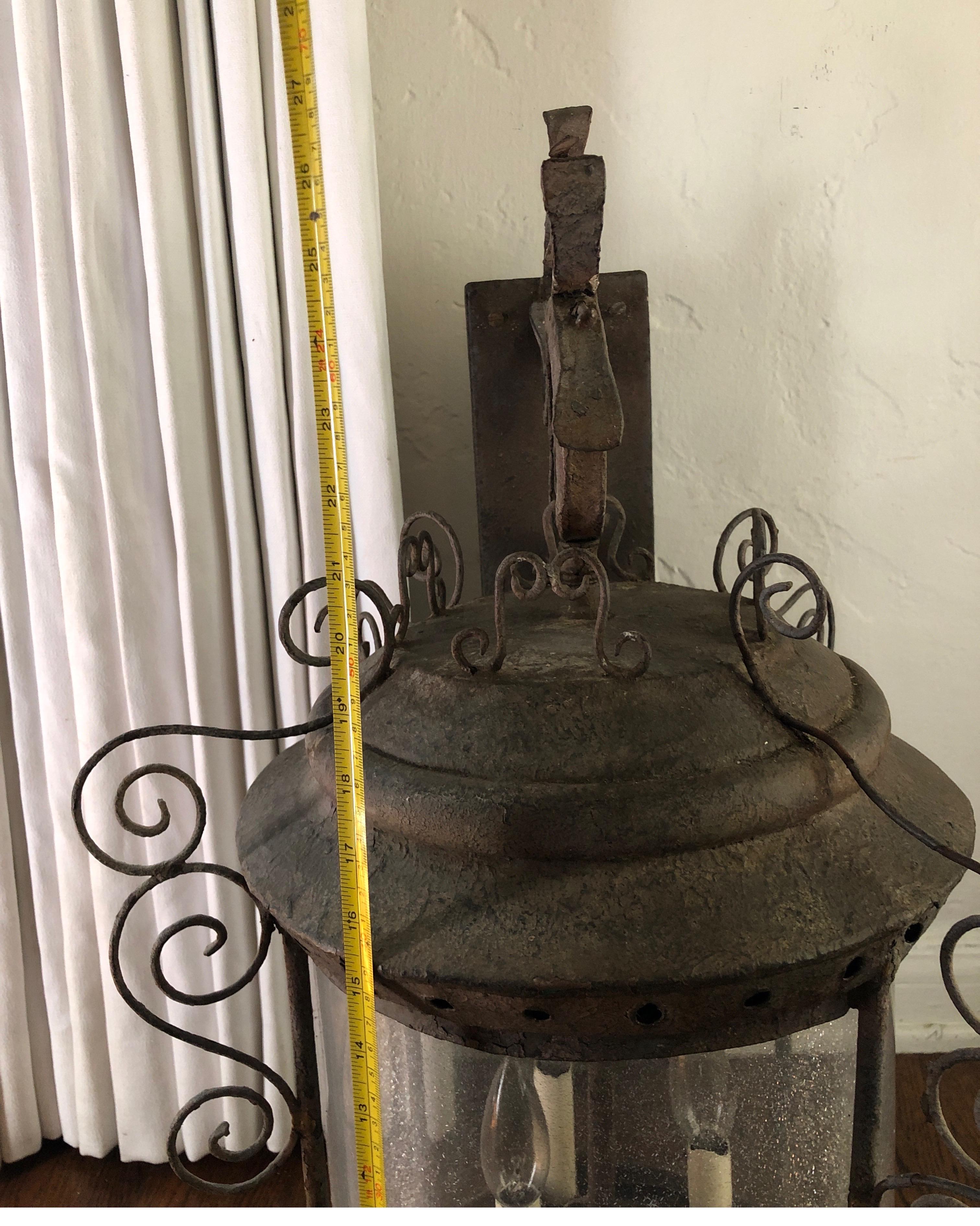 Antique French Iron Wall Lantern For Sale 14