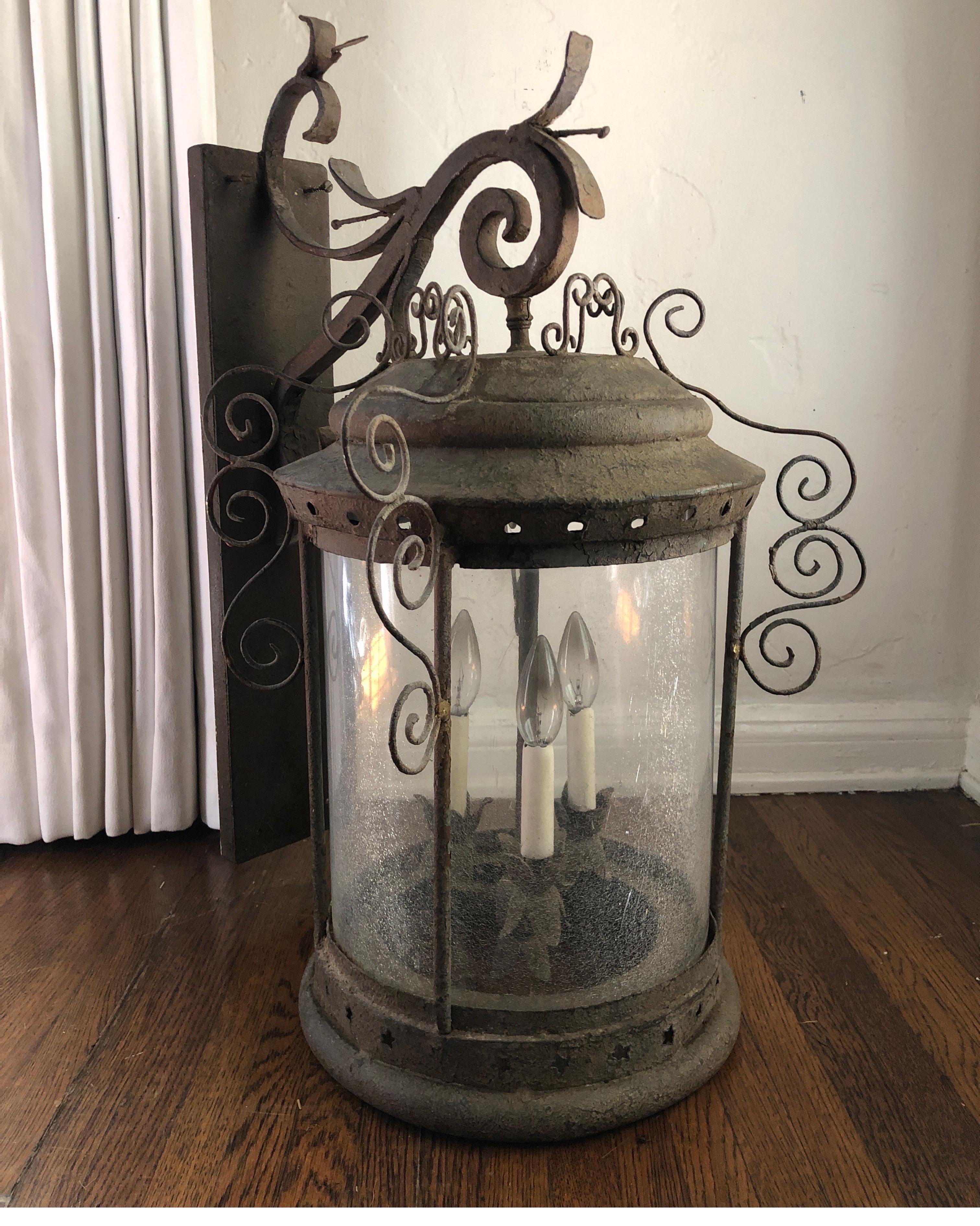 French Provincial Antique French Iron Wall Lantern For Sale