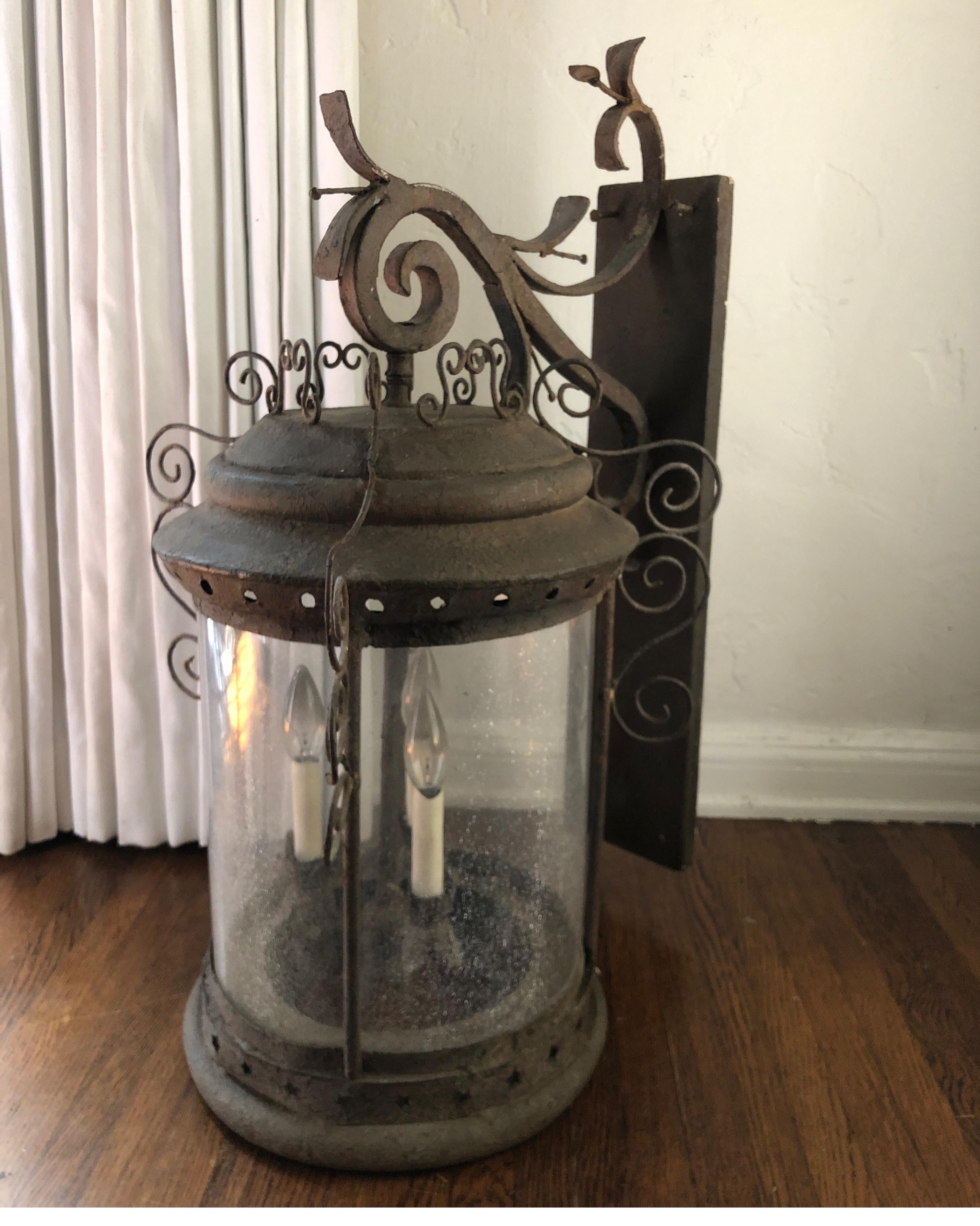 19th Century Antique French Iron Wall Lantern For Sale