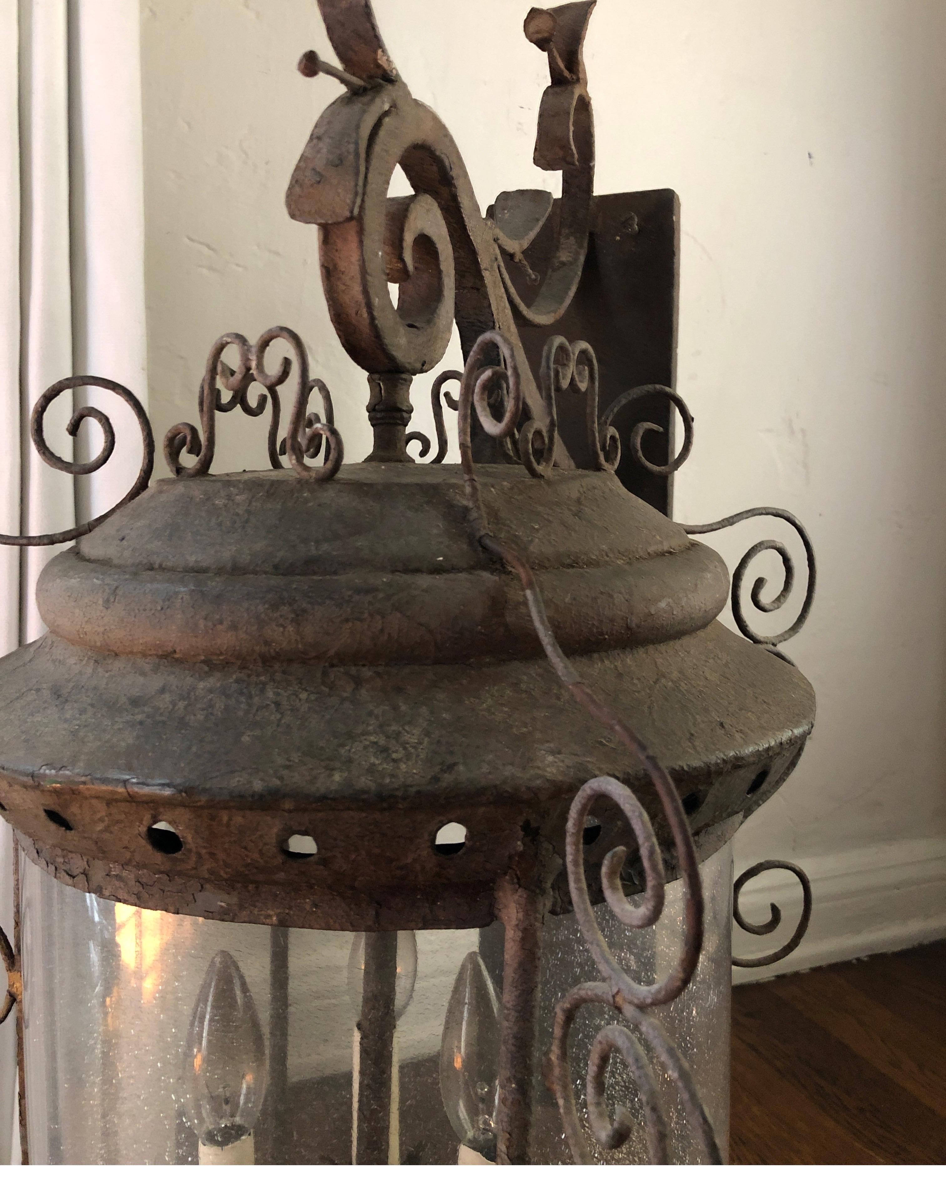 Antique French Iron Wall Lantern For Sale 3
