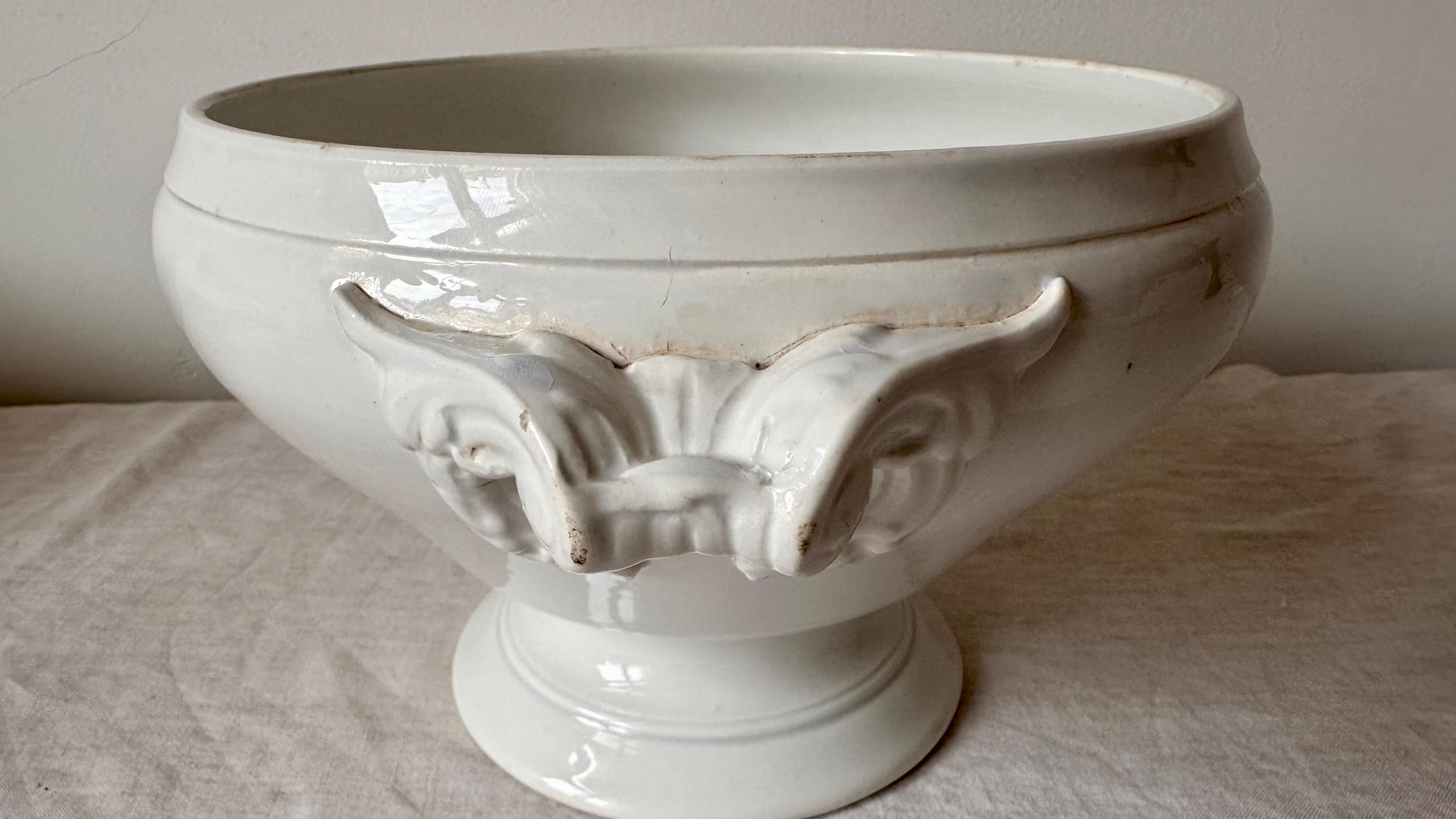 Antique French Sarreguemines & Sarreguemines Große Suppenterrine aus Eisenstein, Ende 19. (Französisch) im Angebot