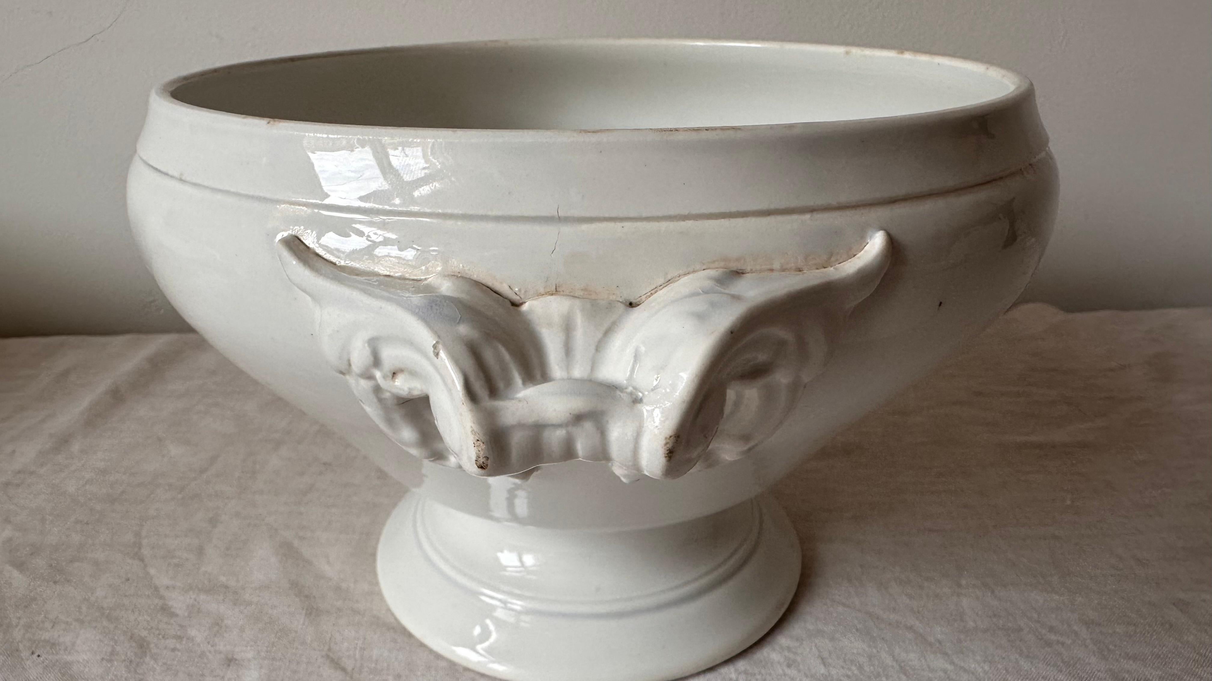 Antique French Sarreguemines & Sarreguemines Große Suppenterrine aus Eisenstein, Ende 19. (19. Jahrhundert) im Angebot