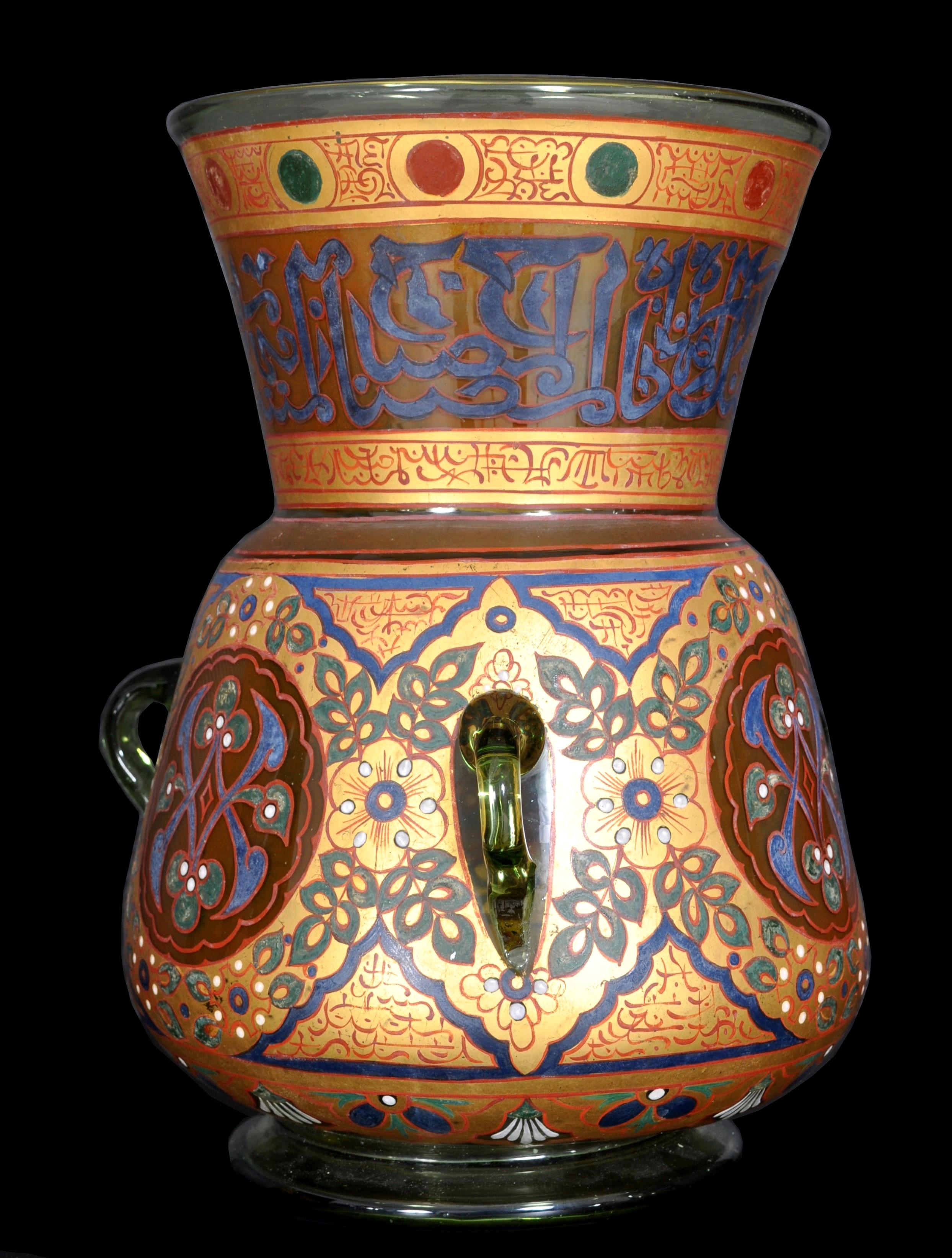 Hand-Painted Antique French Islamic Glass Enamel Gilt Mamluk Revival Mosque Lamp Brocard 1880
