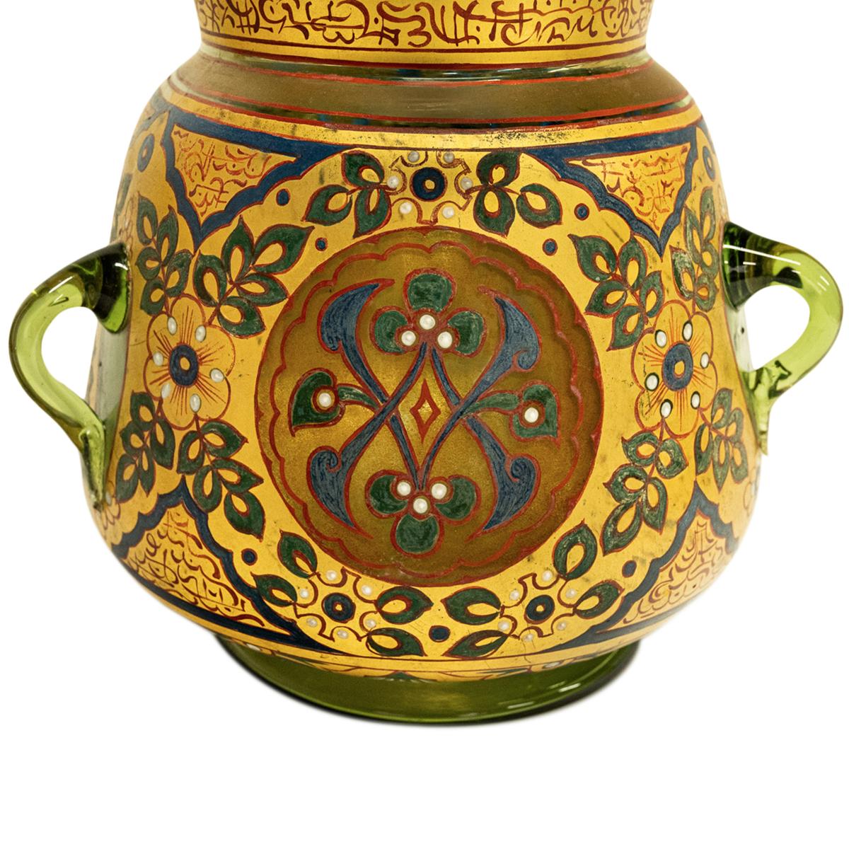 Antique French Islamic Glass Enamel Gilt Mamluk Revival Mosque Lamp Brocard 1880 In Good Condition For Sale In Portland, OR