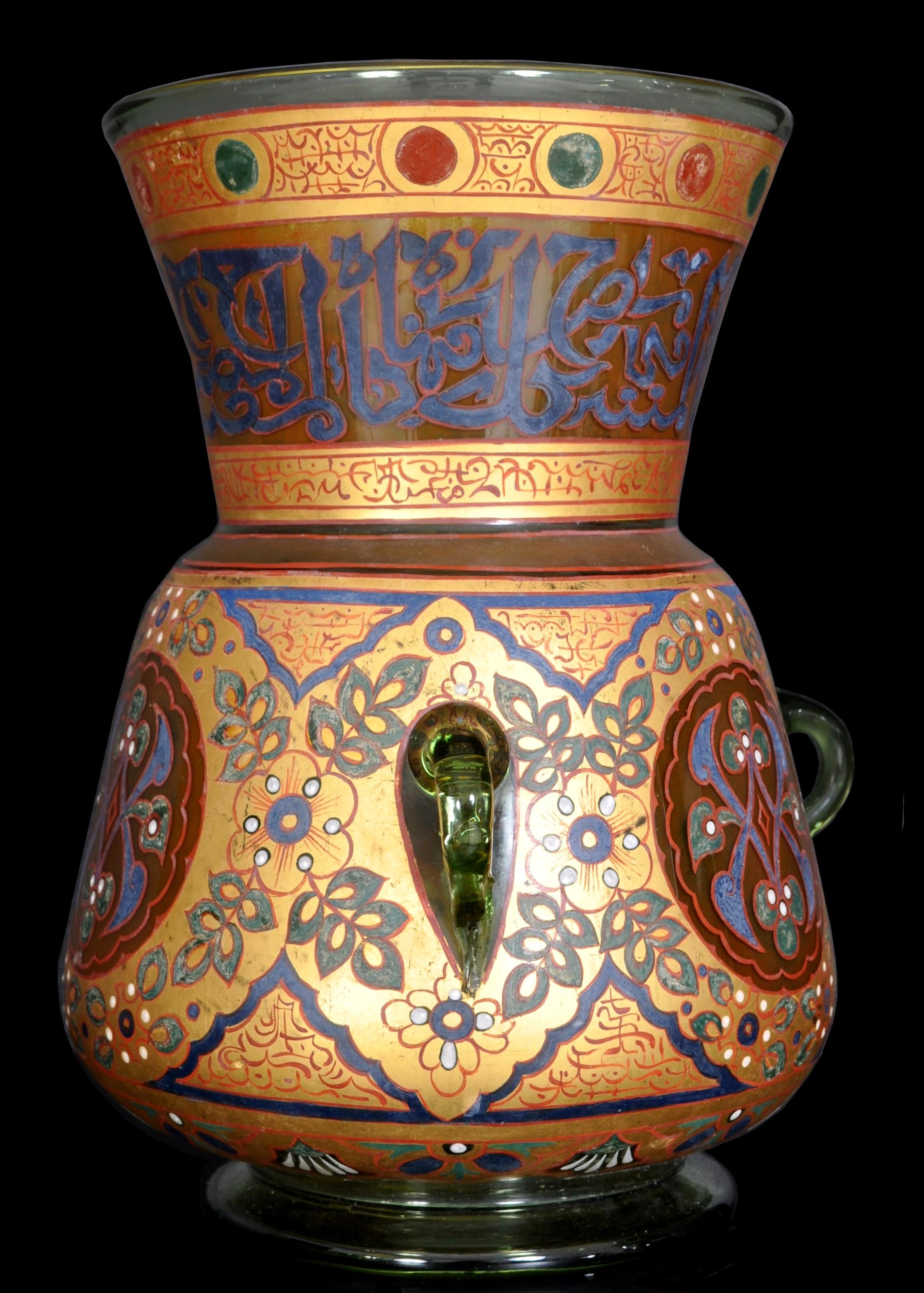 Late 19th Century Antique French Islamic Glass Enamel Gilt Mamluk Revival Mosque Lamp Brocard 1880