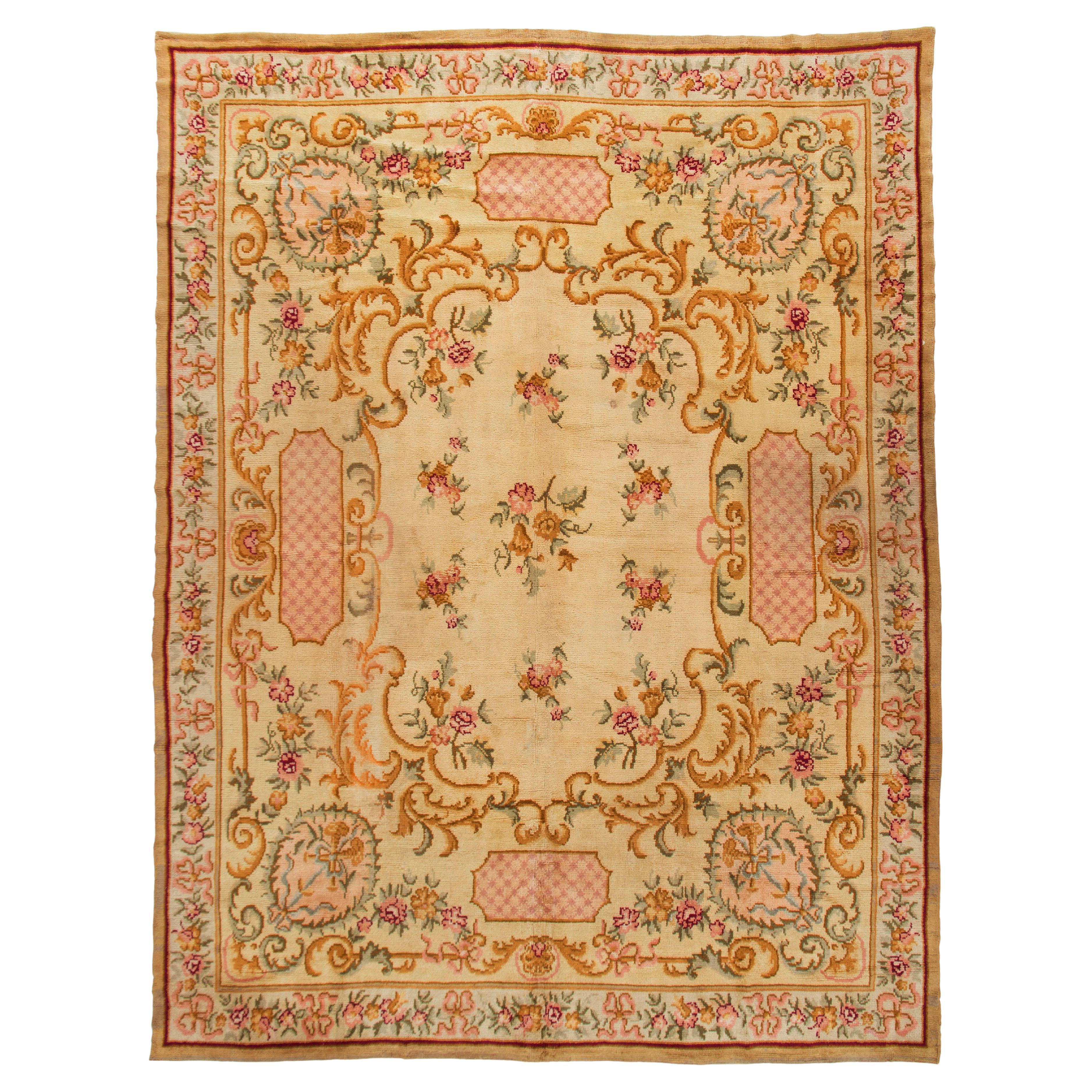 Antique French Ivory Savonnerie Carpet  10'4 x 12'8 For Sale