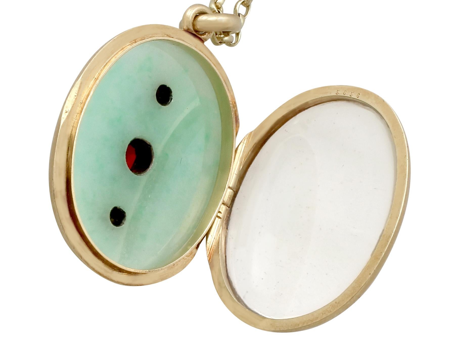 Cushion Cut Antique French Jade and Garnet, Diamond and Yellow Gold Locket