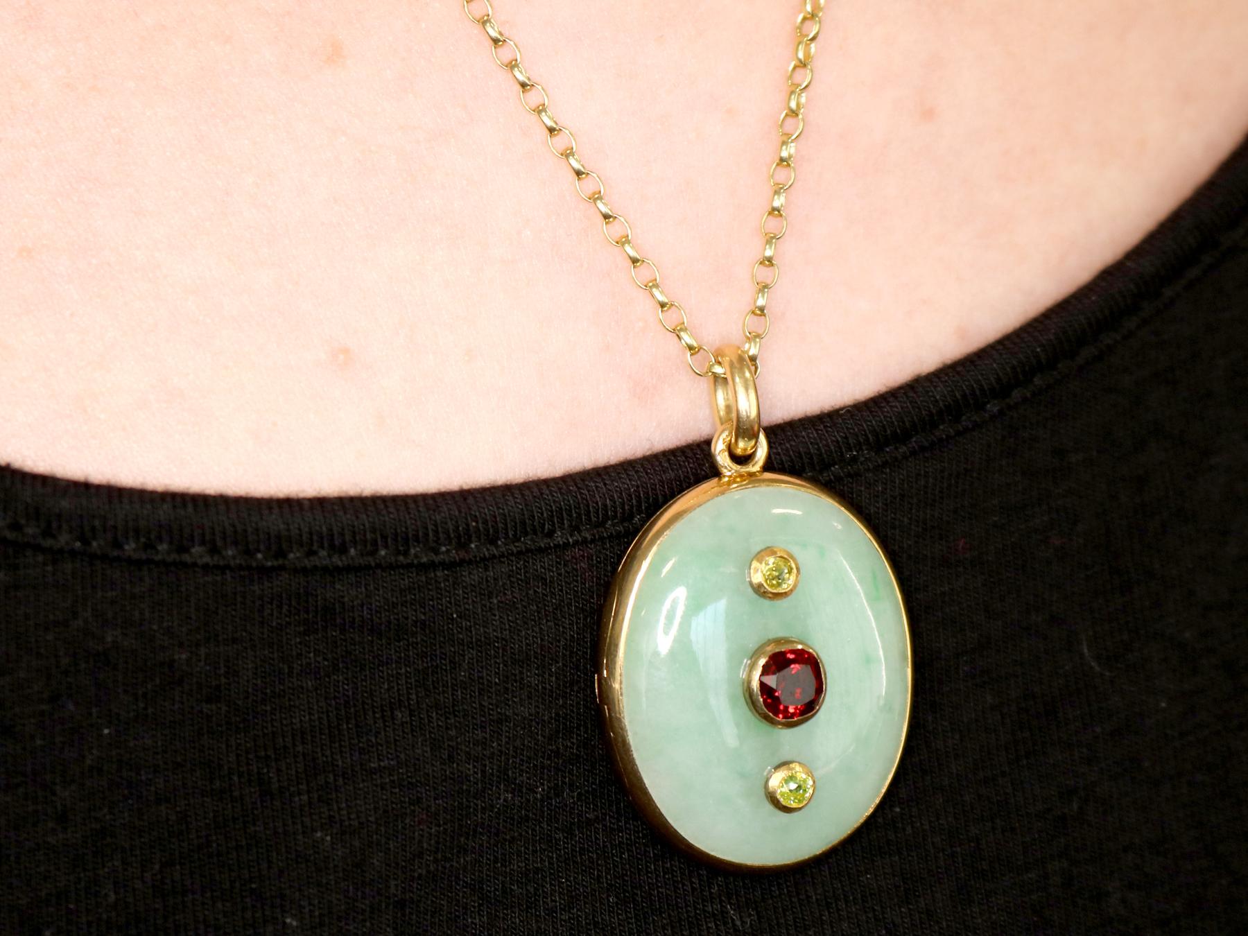 Antique French Jade and Garnet, Diamond and Yellow Gold Locket 2