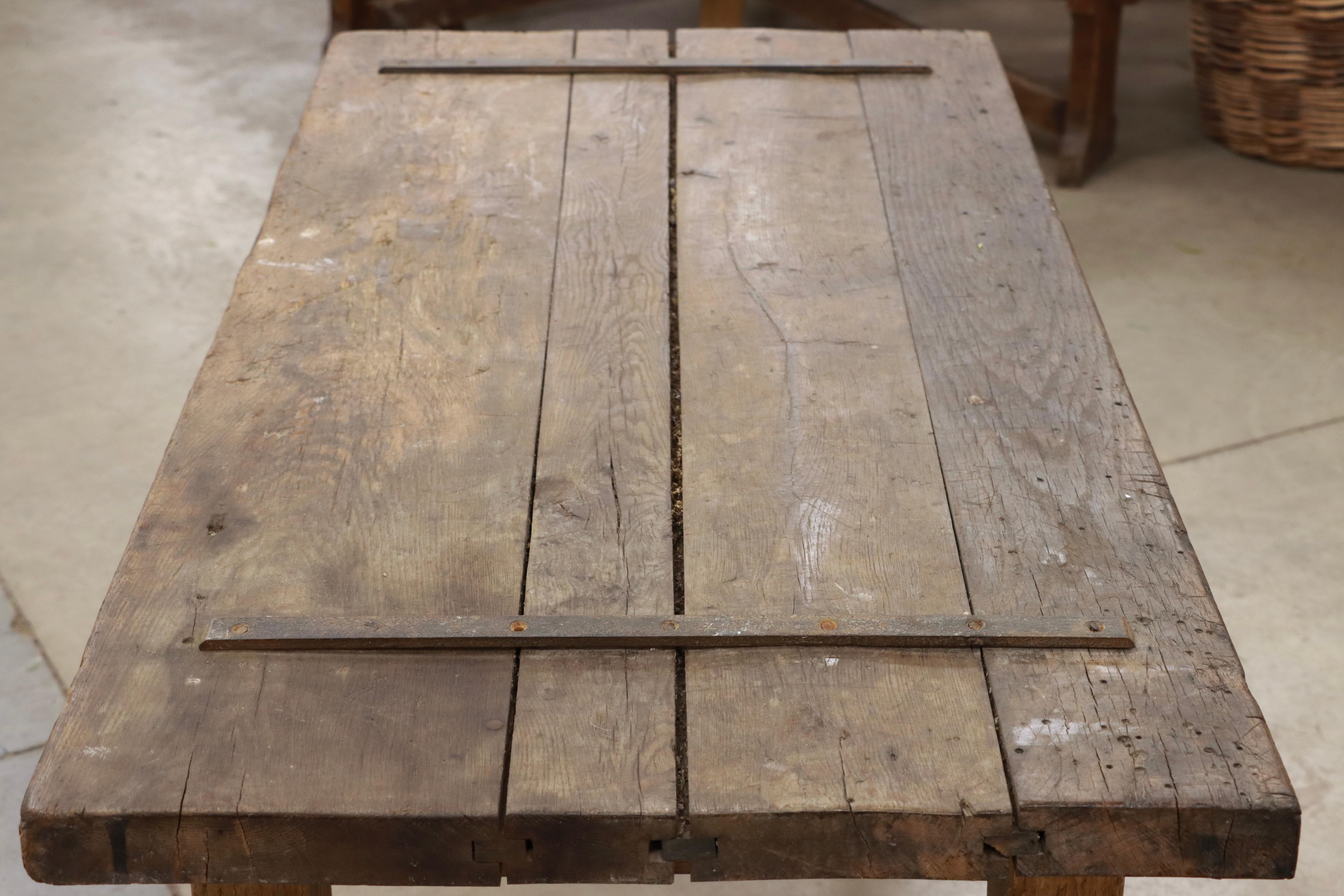 18th Century and Earlier Antique French Jailhouse Door Top Table For Sale