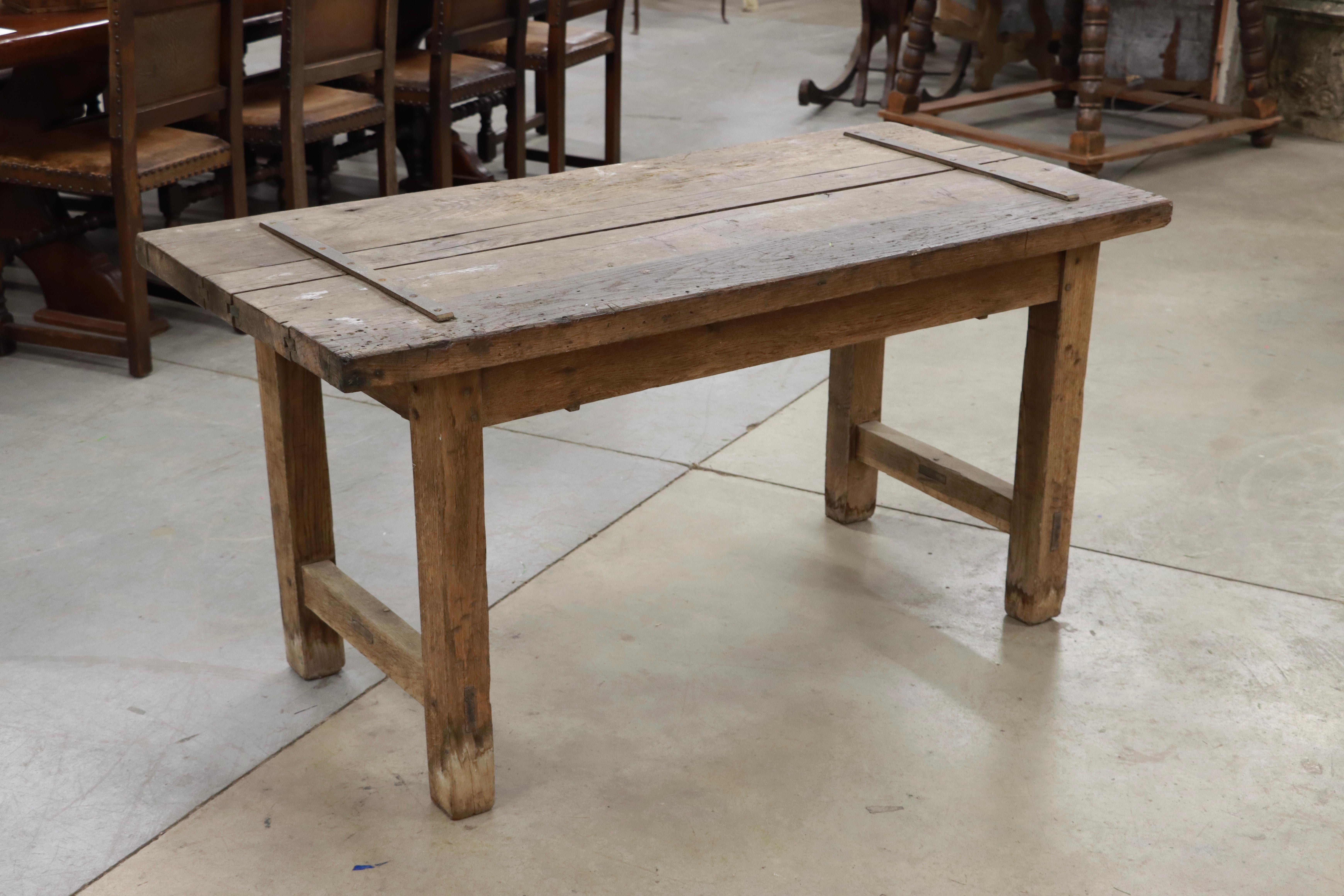 Hardwood Antique French Jailhouse Door Top Table For Sale