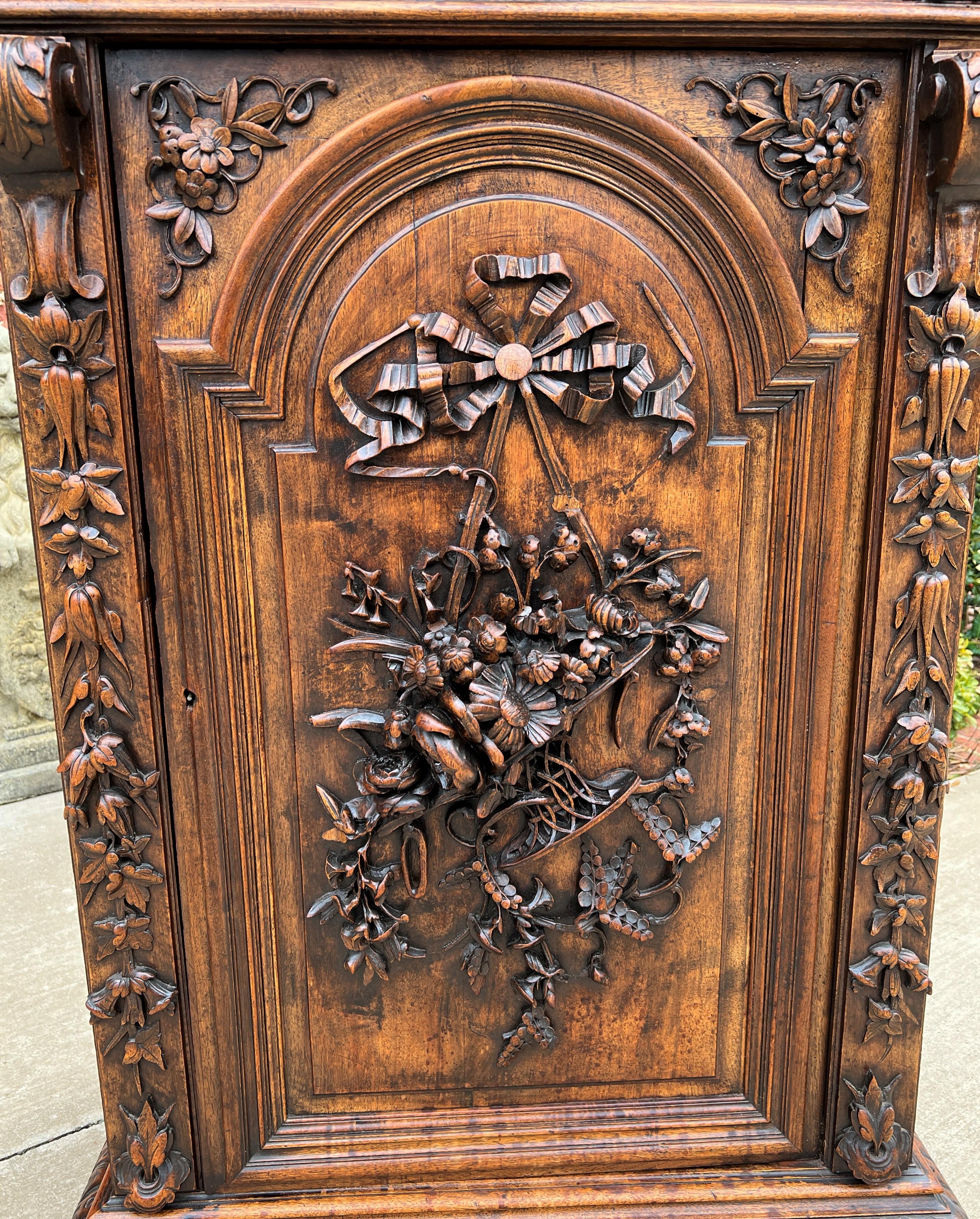 Antique French Jam Cabinet Carved Oak Renaissance Revival Roses Tall Slim Superb 3