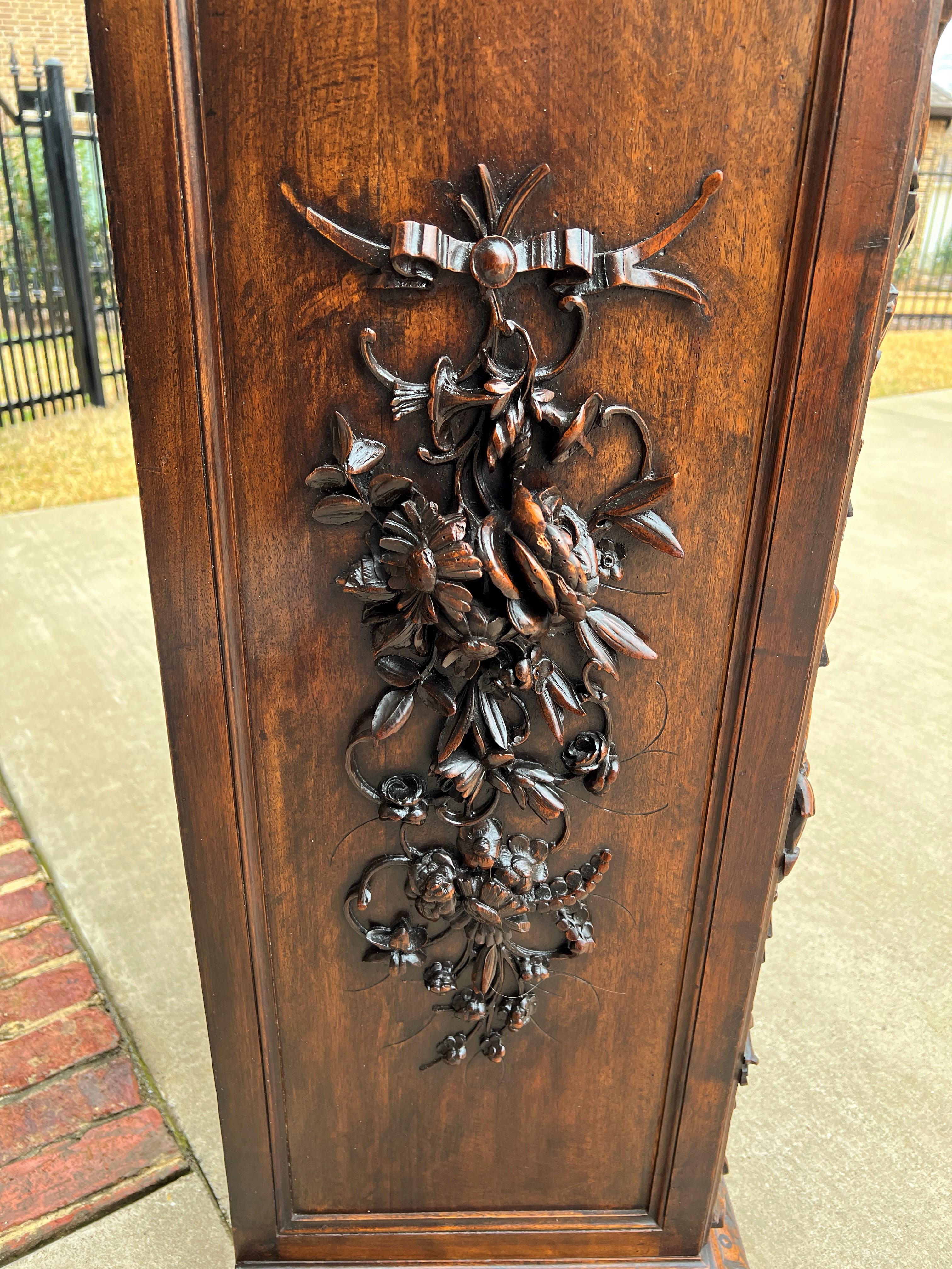 Antique French Jam Carved Oak Renaissance Revival Roses Tall Slim Superb For Sale at 1stDibs