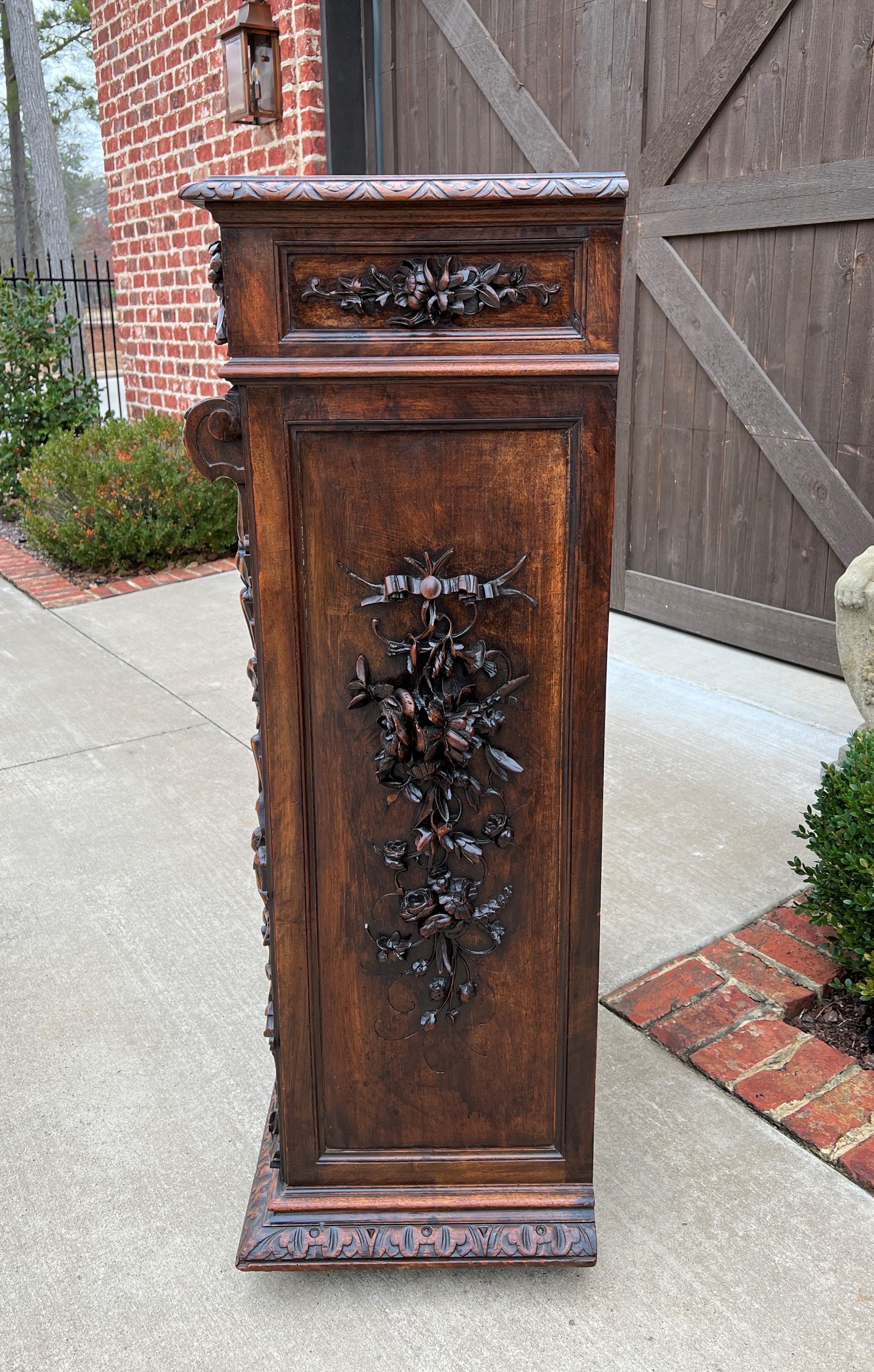 Antique French Jam Cabinet Carved Oak Renaissance Revival Roses Tall Slim Superb In Good Condition In Tyler, TX