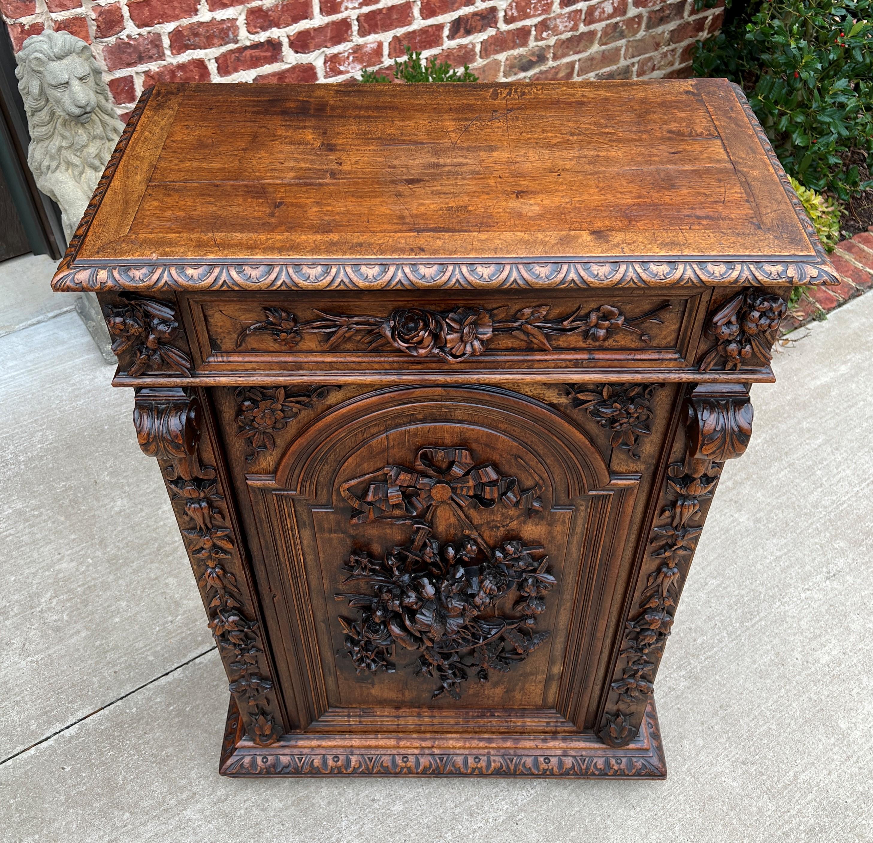 Late 19th Century Antique French Jam Cabinet Carved Oak Renaissance Revival Roses Tall Slim Superb