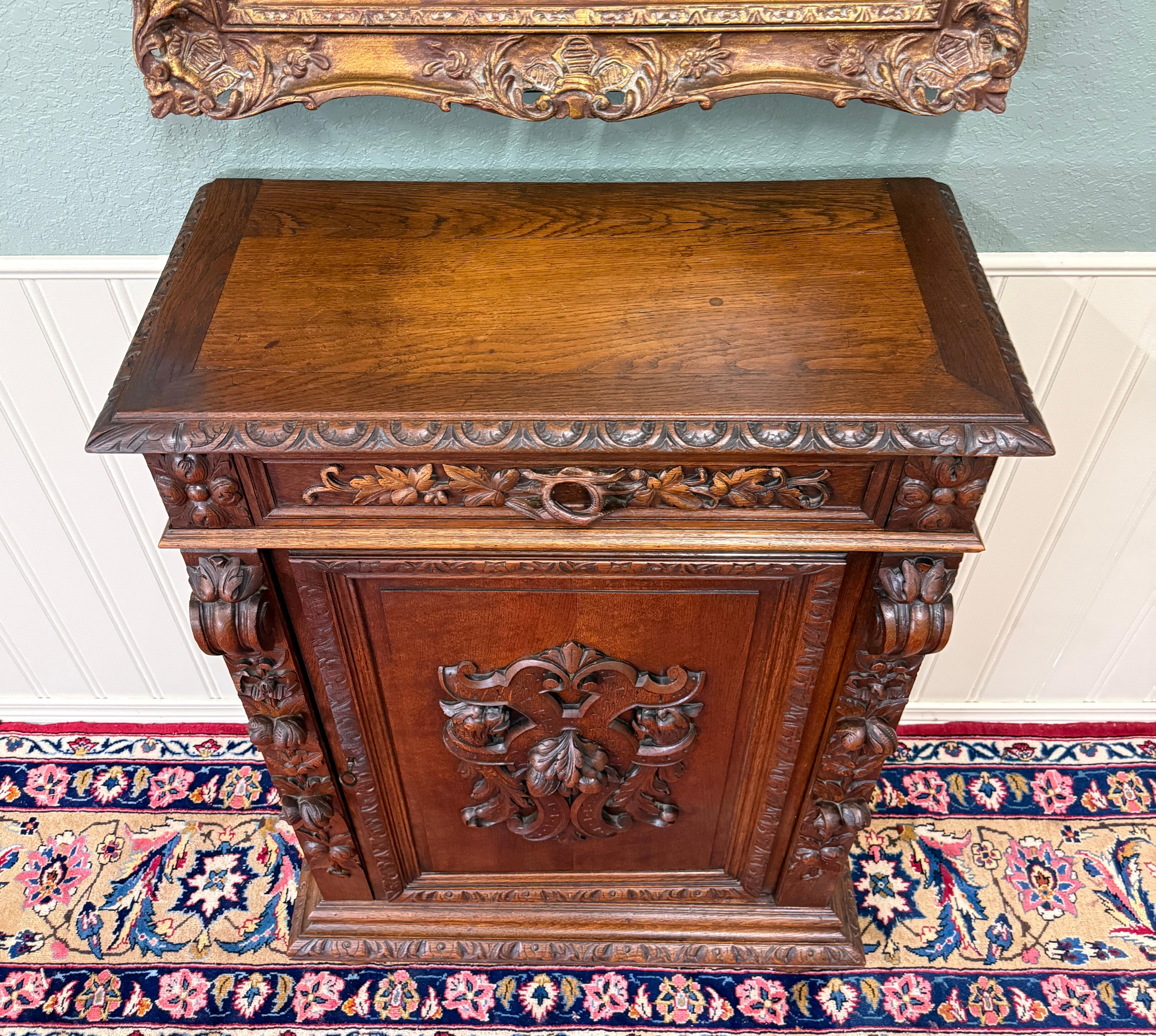 Antique French Jam Cabinet Cupboard Bookcase Storage Drawer Carved Oak 19th C For Sale 5