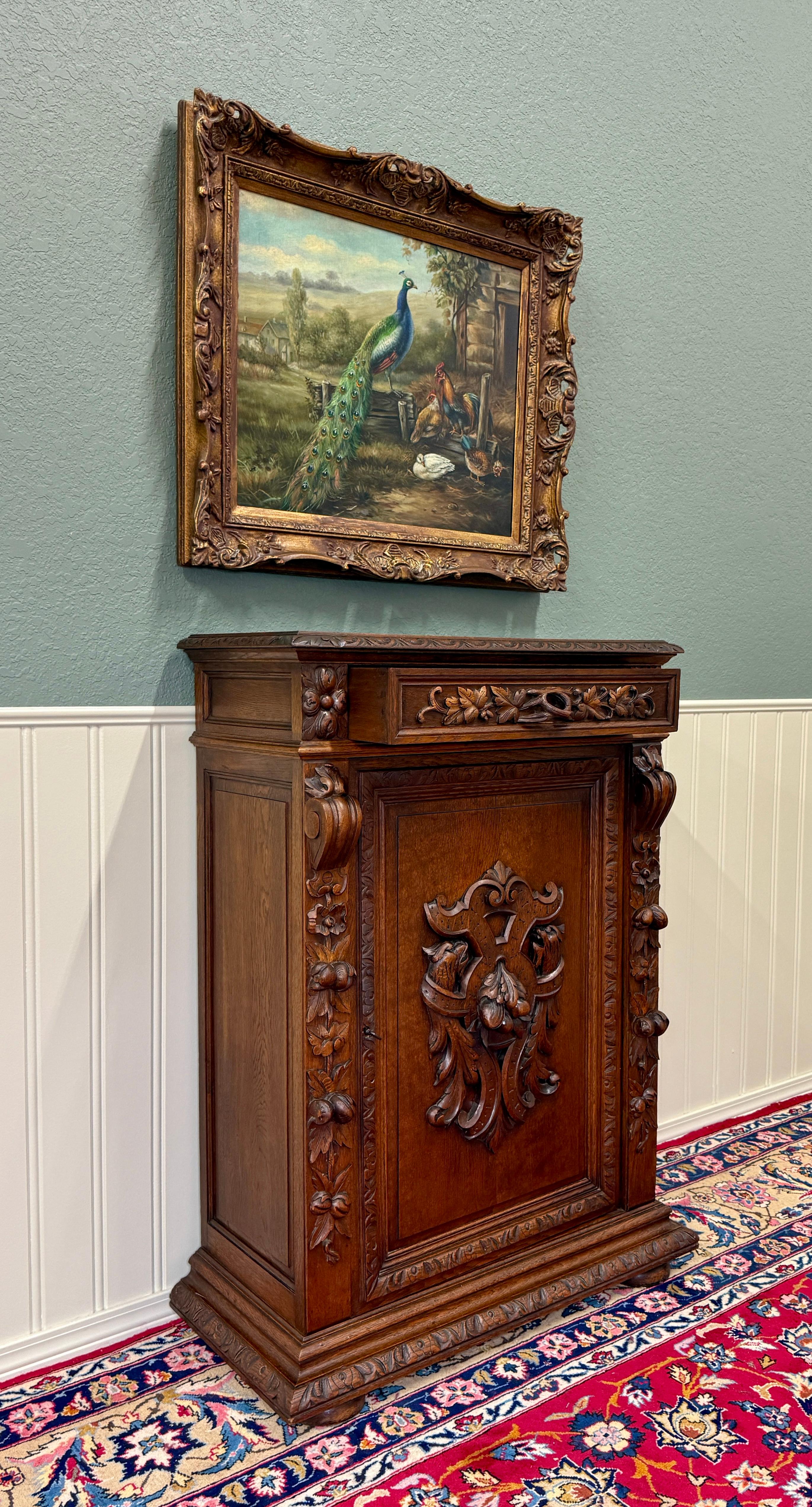 Antique French Jam Cabinet Cupboard Bookcase Storage Drawer Carved Oak 19th C For Sale 6