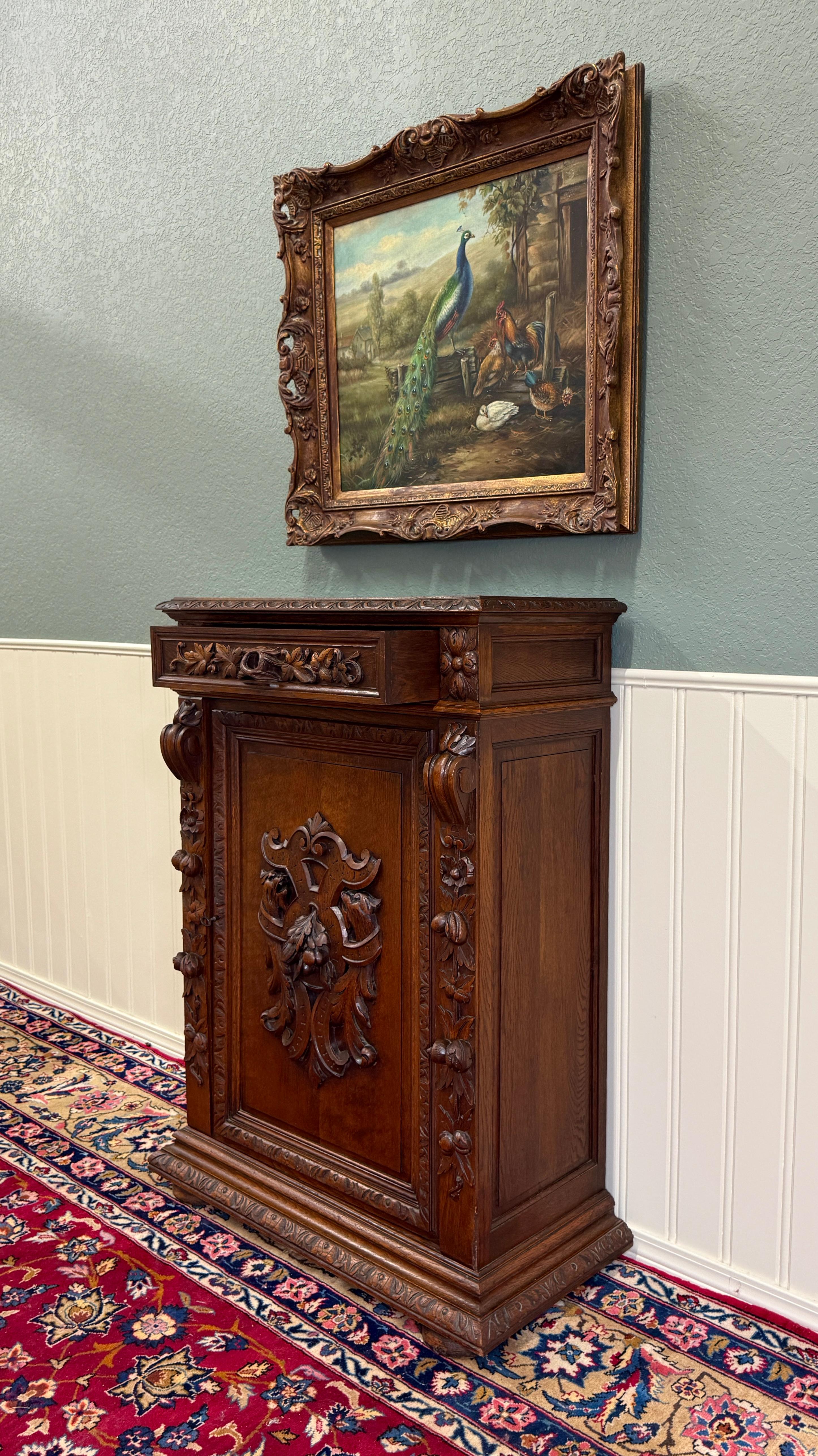 Antique French Jam Cabinet Cupboard Bookcase Storage Drawer Carved Oak 19th C For Sale 7
