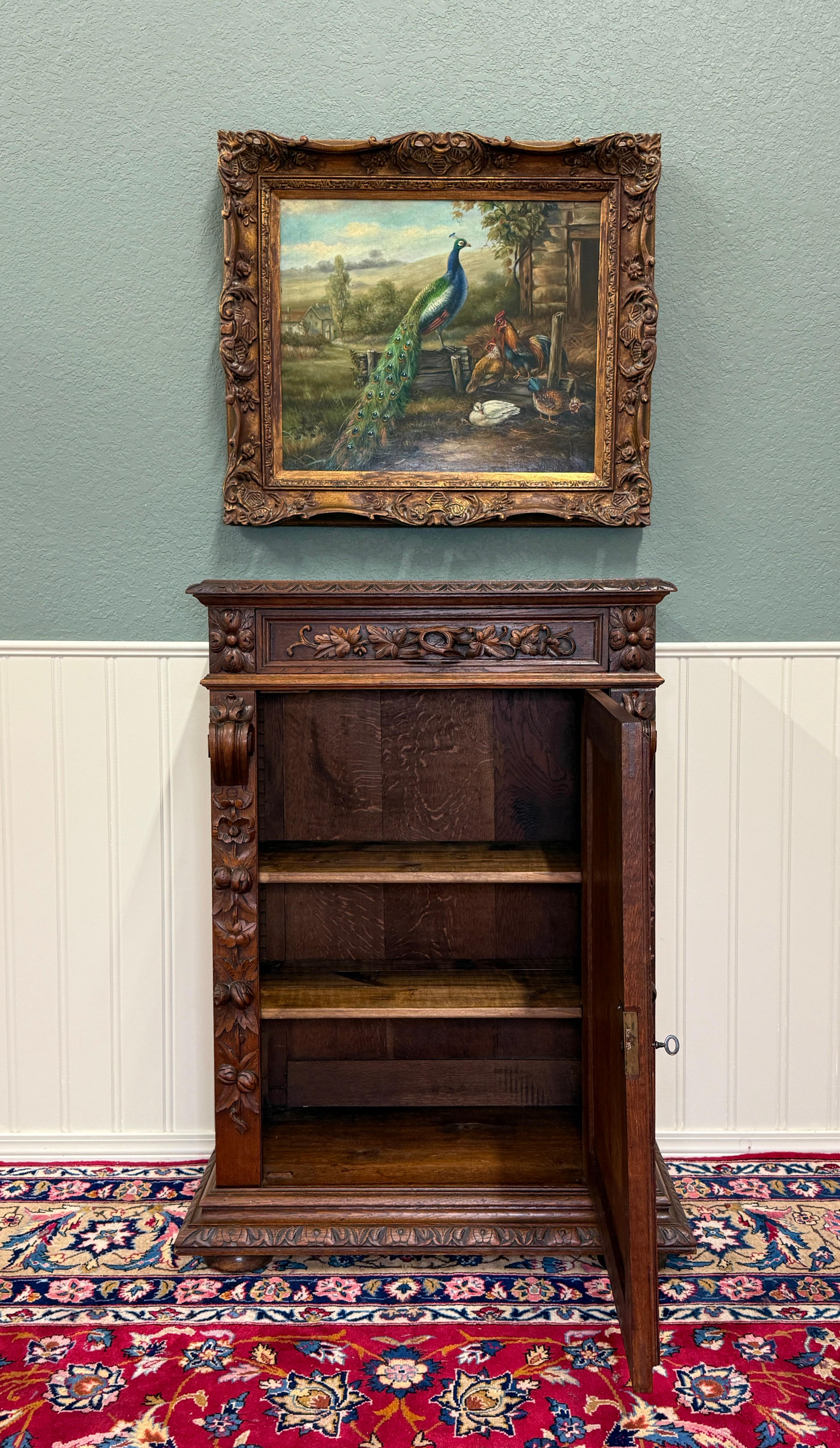 Antique French Jam Cabinet Cupboard Bookcase Storage Drawer Carved Oak 19th C For Sale 8