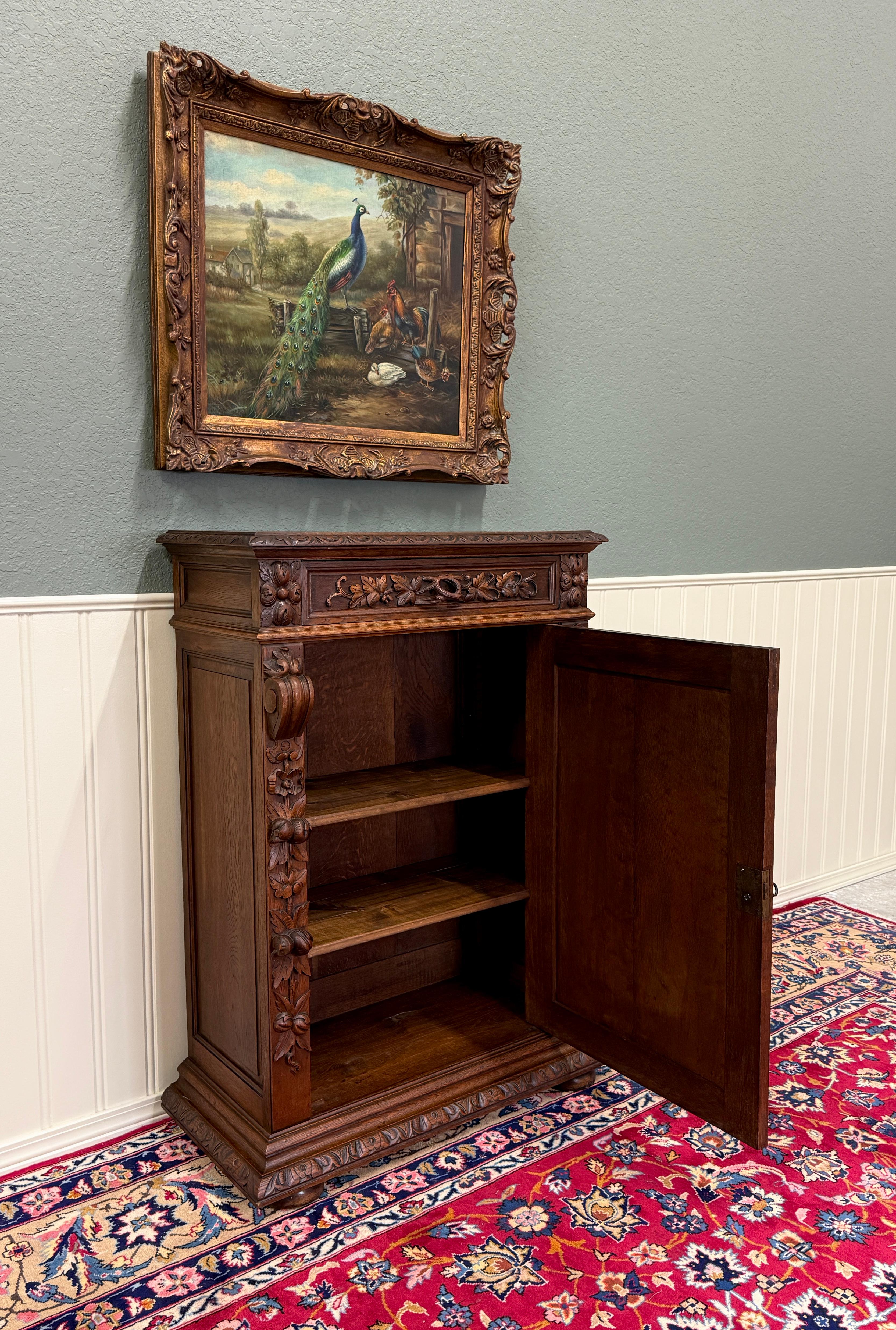 Antique French Jam Cabinet Cupboard Bookcase Storage Drawer Carved Oak 19th C For Sale 9