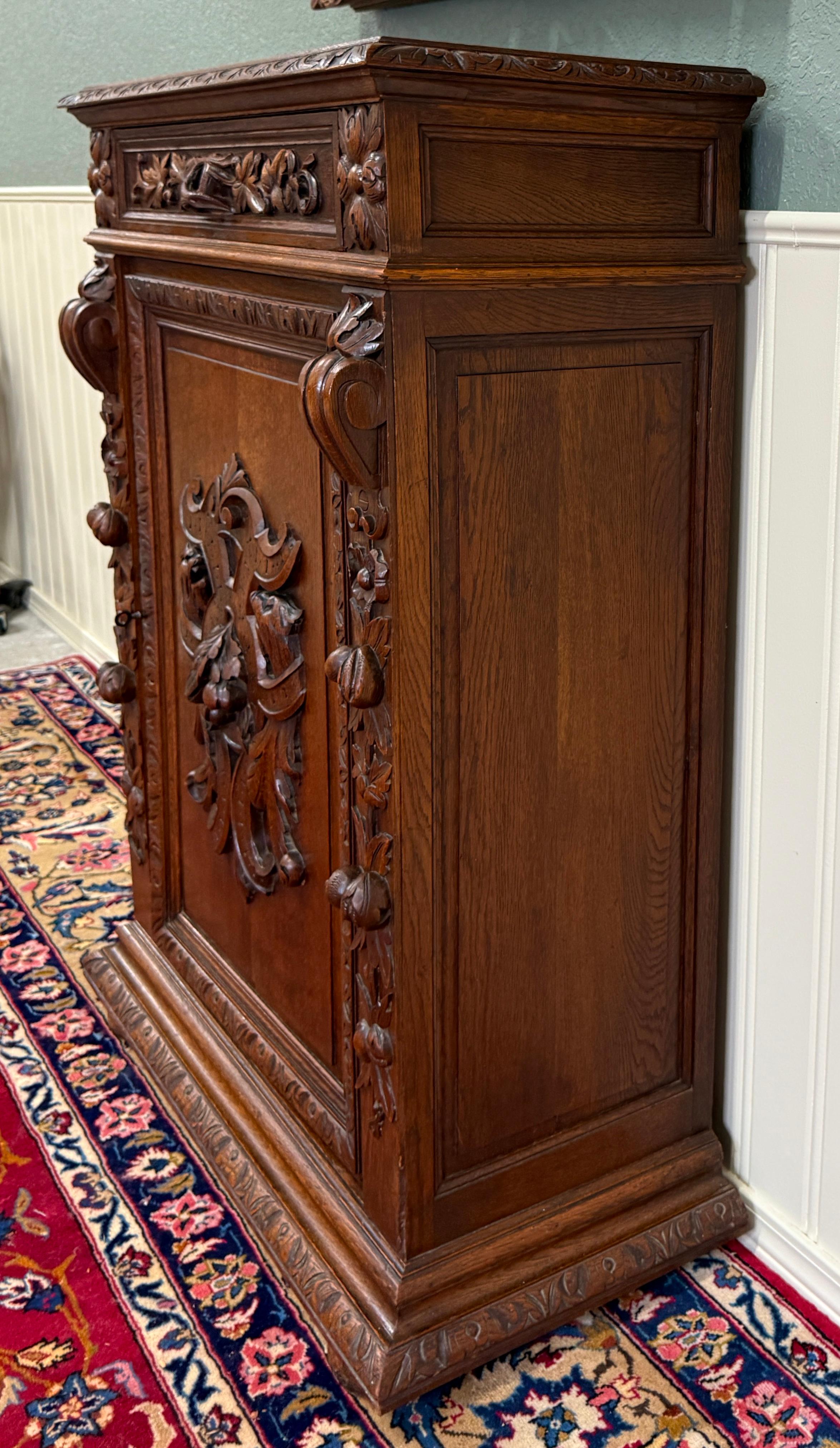 Antique French Jam Cabinet Cupboard Bookcase Storage Drawer Carved Oak 19th C For Sale 12