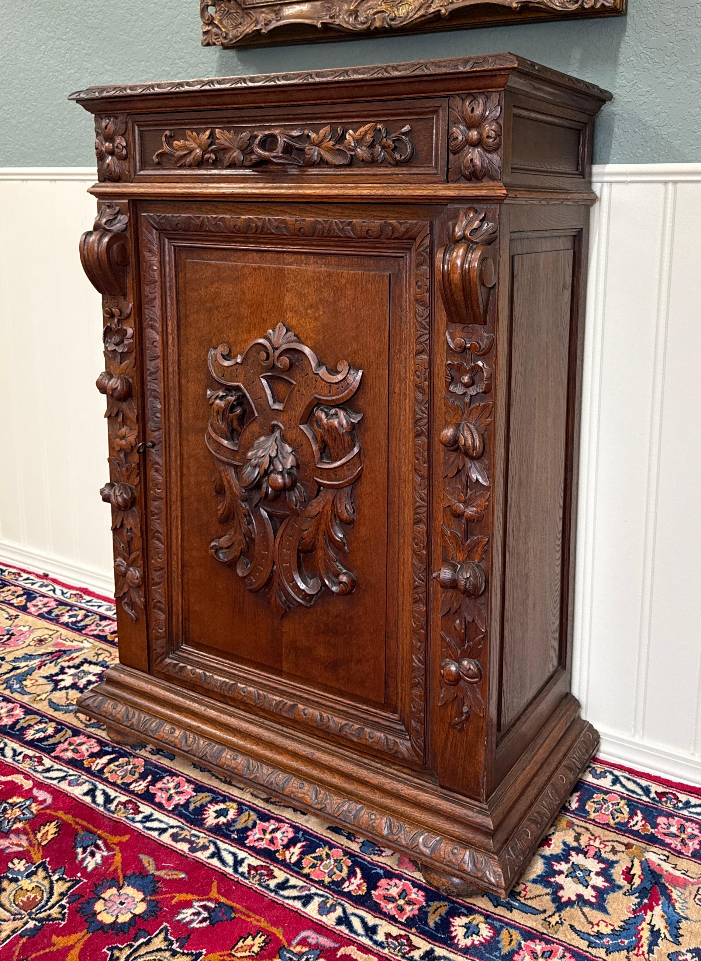 Antique French Jam Cabinet Cupboard Bookcase Storage Drawer Carved Oak 19th C For Sale 13